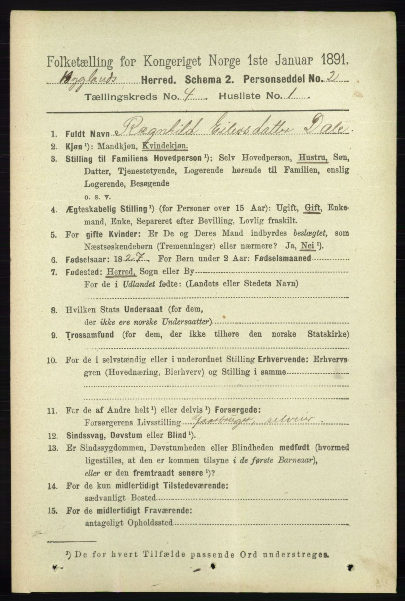 RA, 1891 census for 0938 Bygland, 1891, p. 853