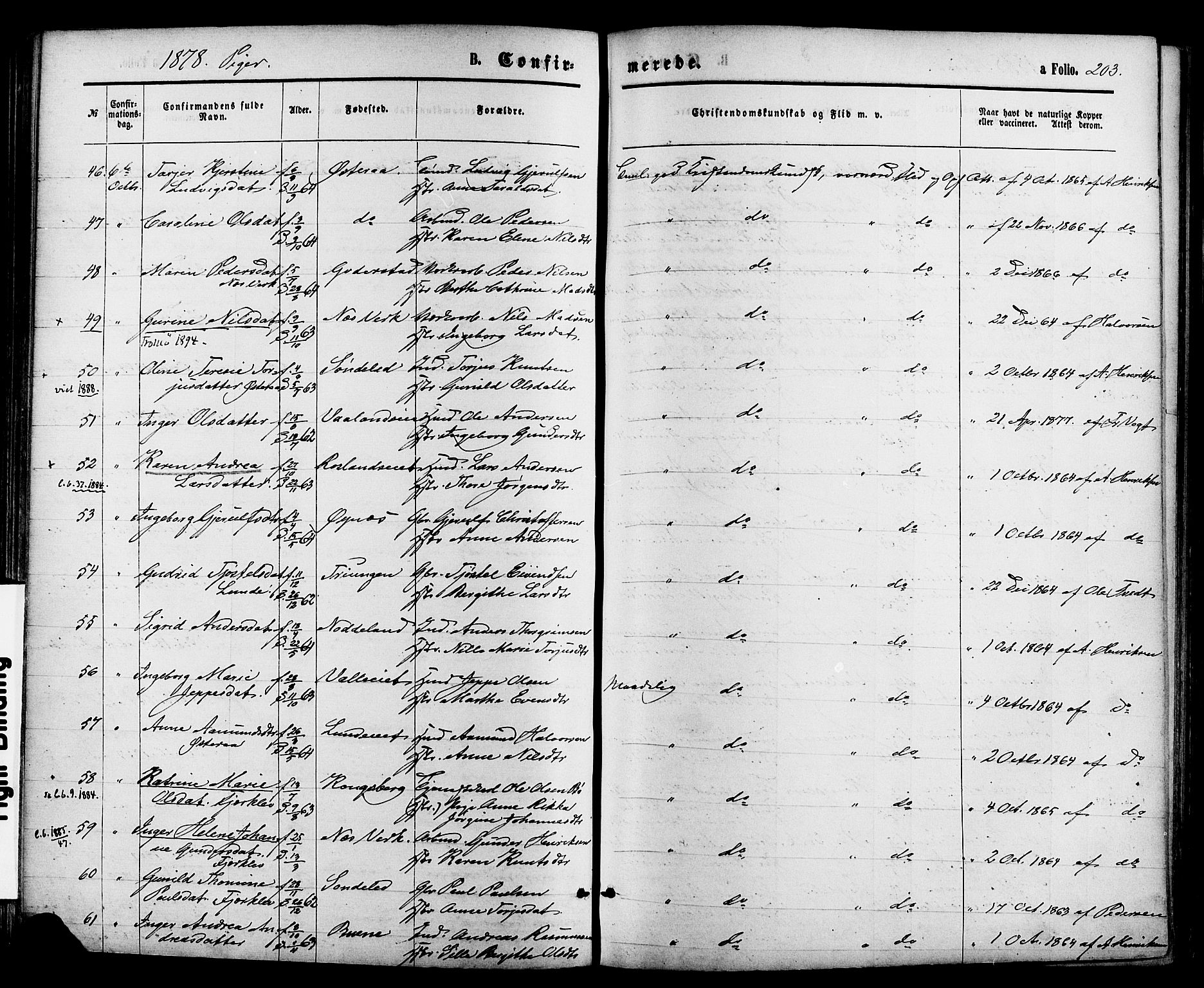 Holt sokneprestkontor, AV/SAK-1111-0021/F/Fa/L0010: Parish register (official) no. A 10, 1872-1885, p. 203