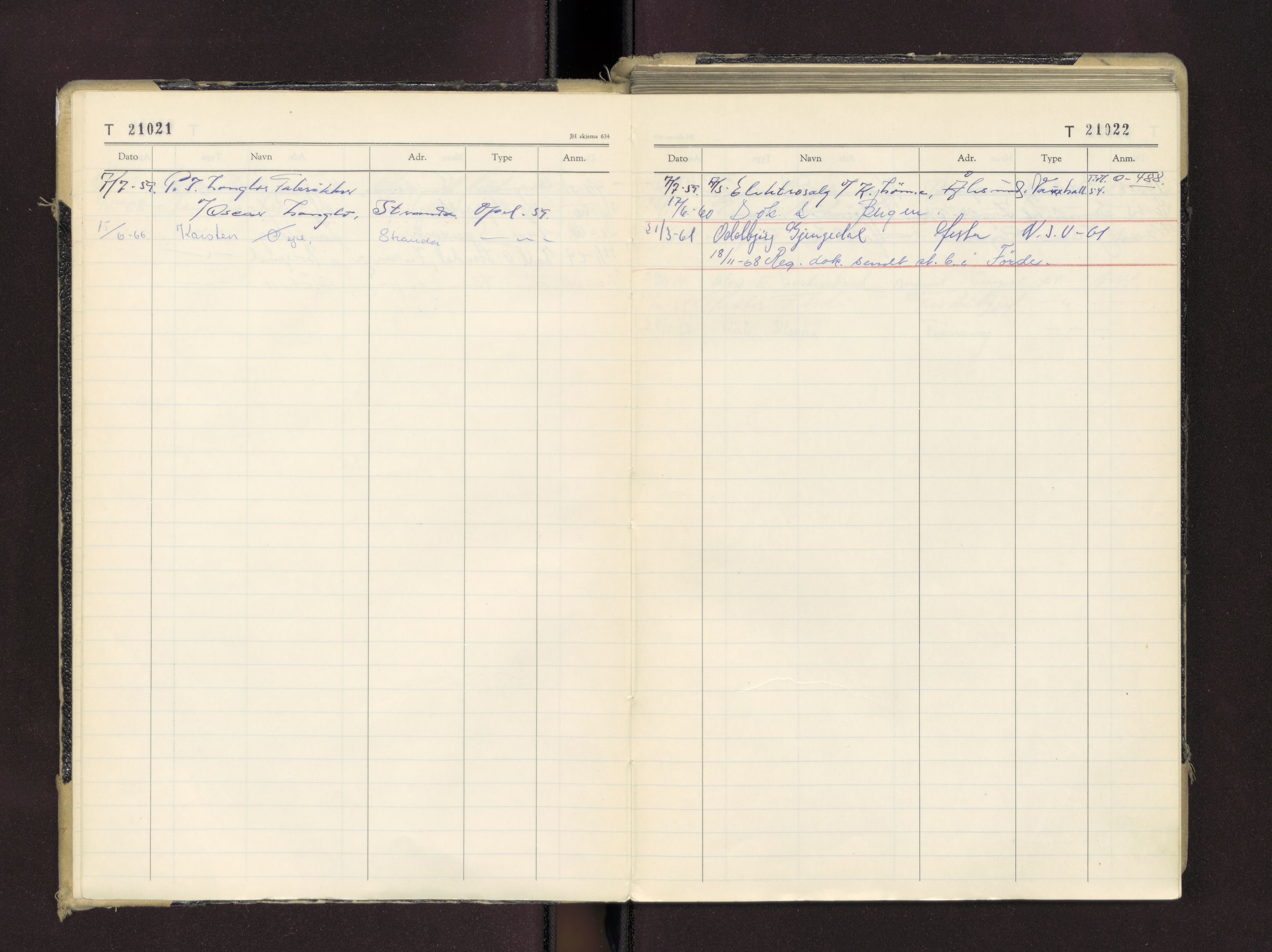Møre og Romsdal vegkontor - Ålesund trafikkstasjon, AV/SAT-A-4099/F/Fc/L0016: Bilregister; T 21000 - T 21499, 1955-1970