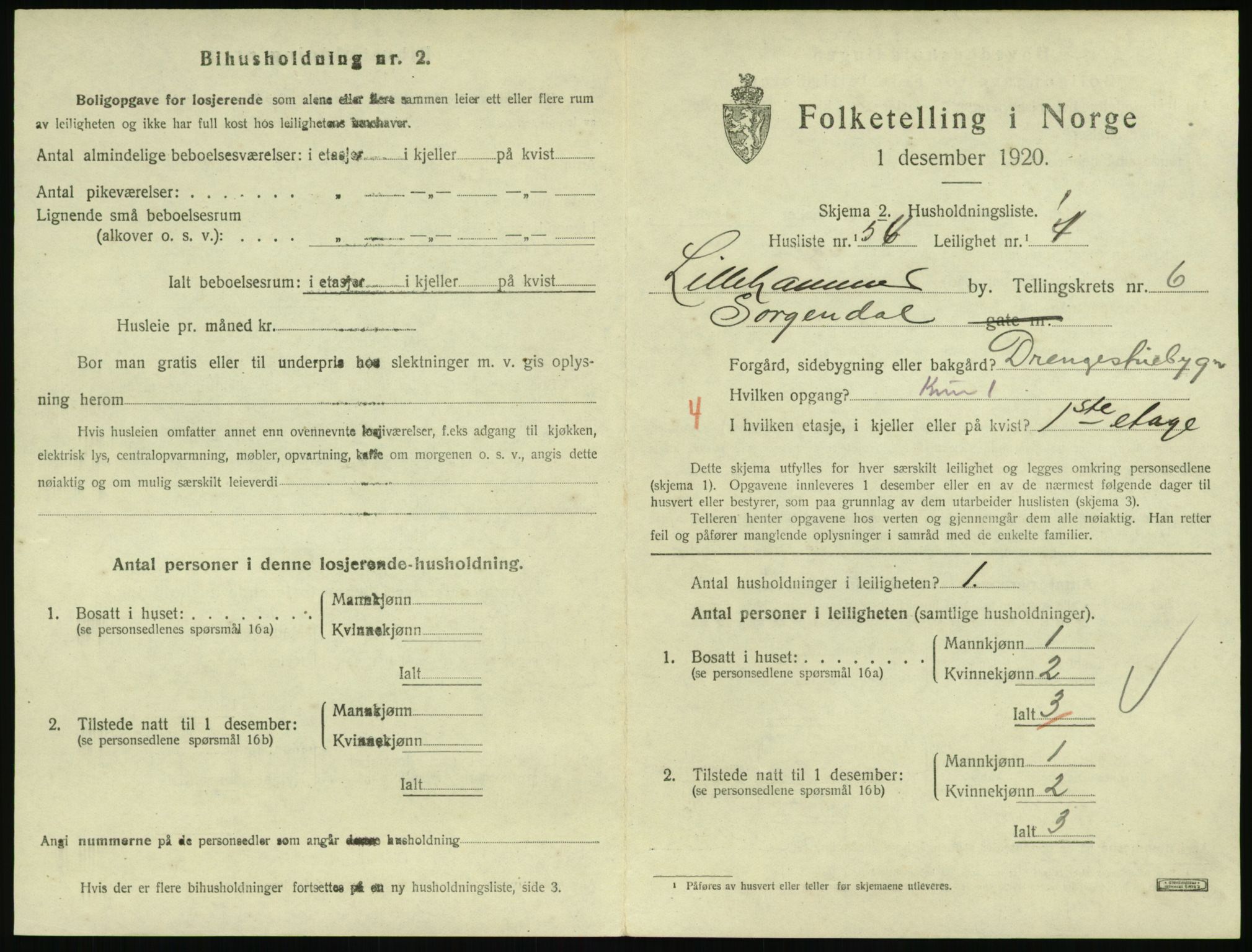 SAH, 1920 census for Lillehammer, 1920, p. 2548