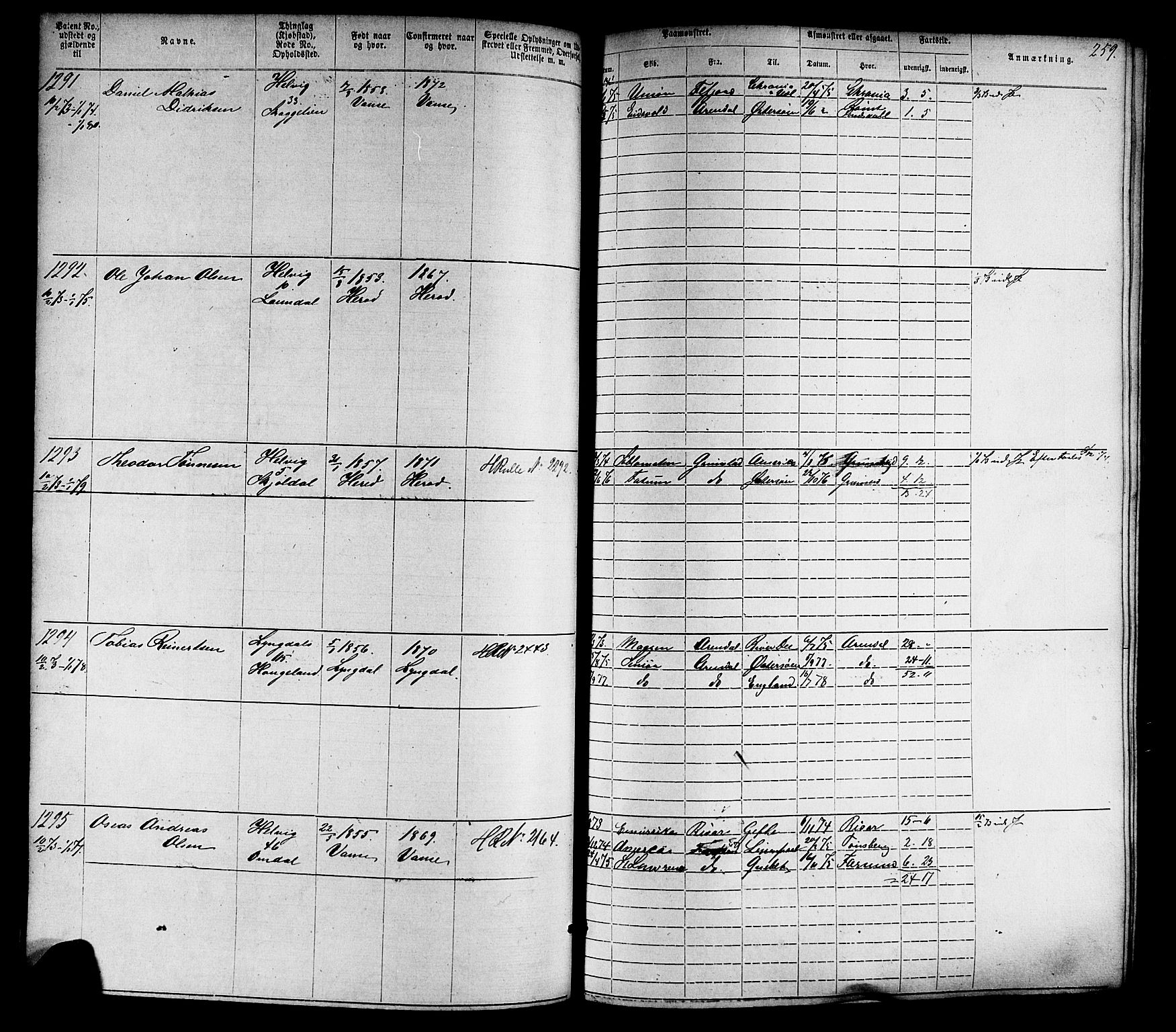 Farsund mønstringskrets, SAK/2031-0017/F/Fa/L0005: Annotasjonsrulle nr 1-1910 med register, Z-2, 1869-1877, p. 289