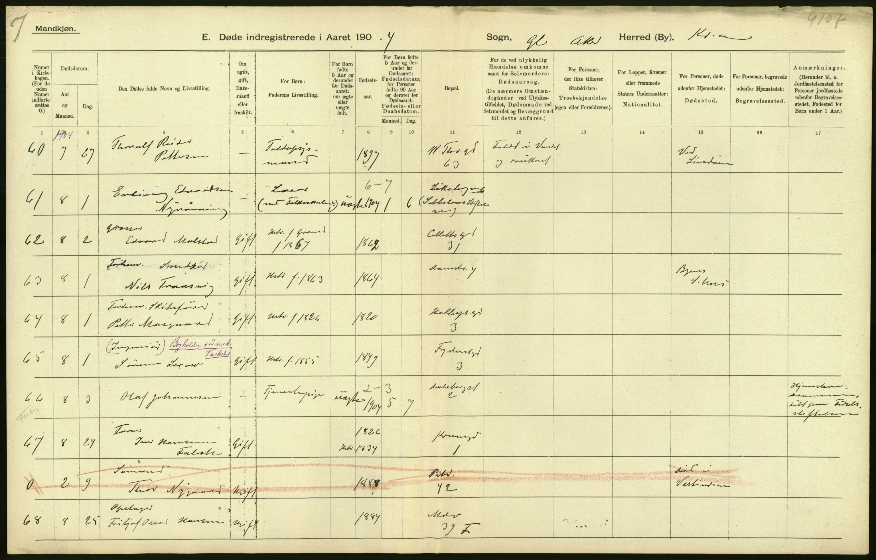 Statistisk sentralbyrå, Sosiodemografiske emner, Befolkning, AV/RA-S-2228/D/Df/Dfa/Dfab/L0004: Kristiania: Gifte, døde, 1904, p. 370