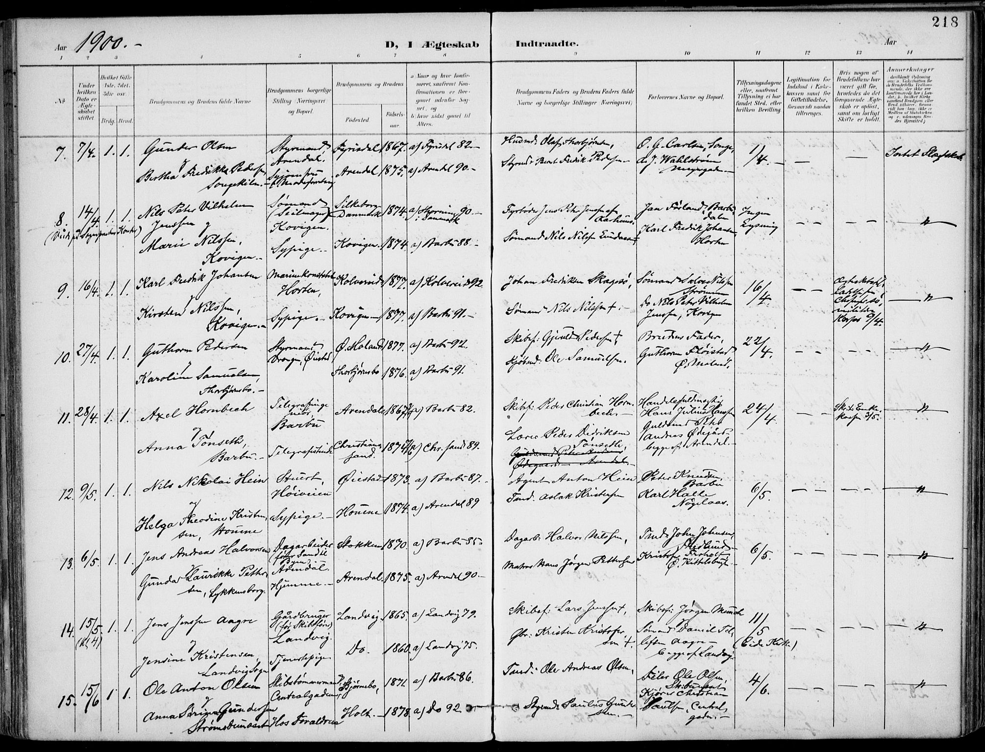 Barbu sokneprestkontor, AV/SAK-1111-0003/F/Fa/L0005: Parish register (official) no. A 5, 1899-1909, p. 218