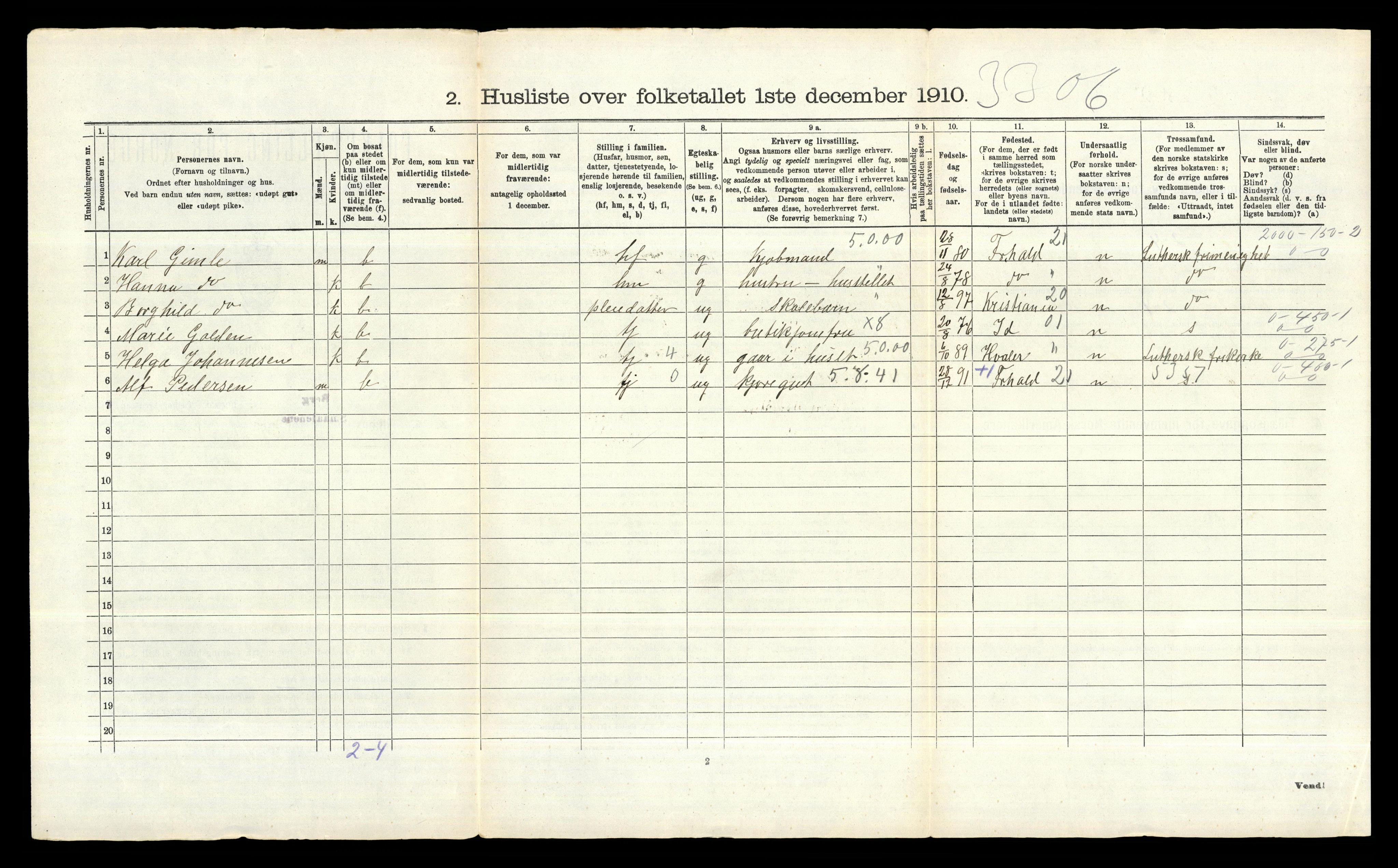 RA, 1910 census for Berg, 1910, p. 1332