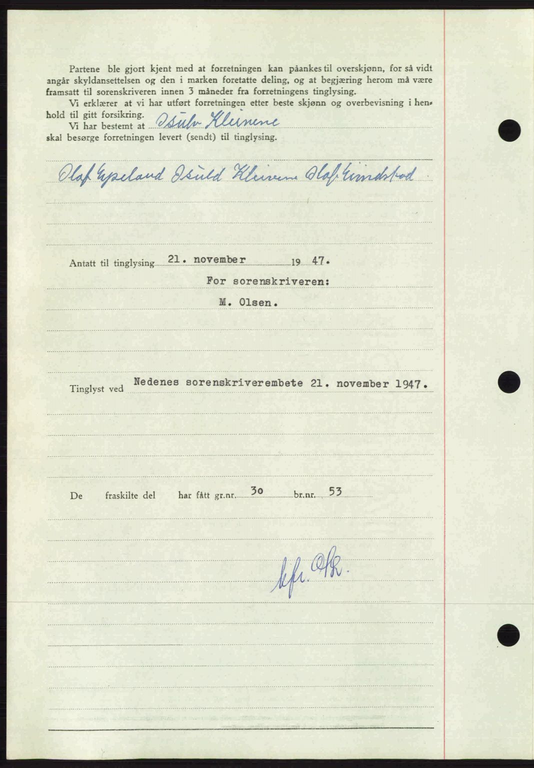 Nedenes sorenskriveri, AV/SAK-1221-0006/G/Gb/Gba/L0058: Mortgage book no. A10, 1947-1948, Diary no: : 1745/1947