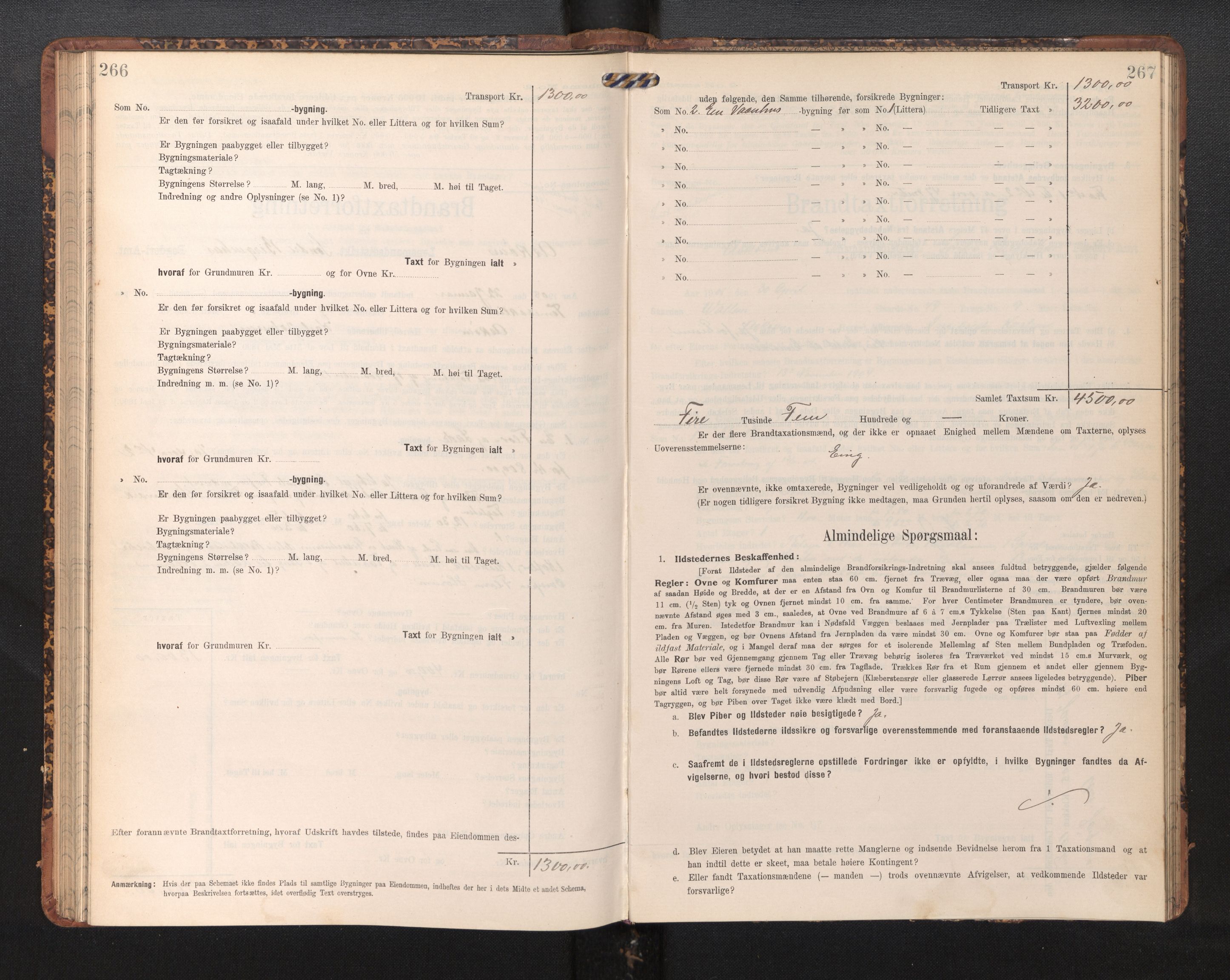 Lensmannen i Askøy, AV/SAB-A-31001/0012/L0006: Branntakstprotokoll, skjematakst, Laksevåg, 1907-1917, p. 266-267