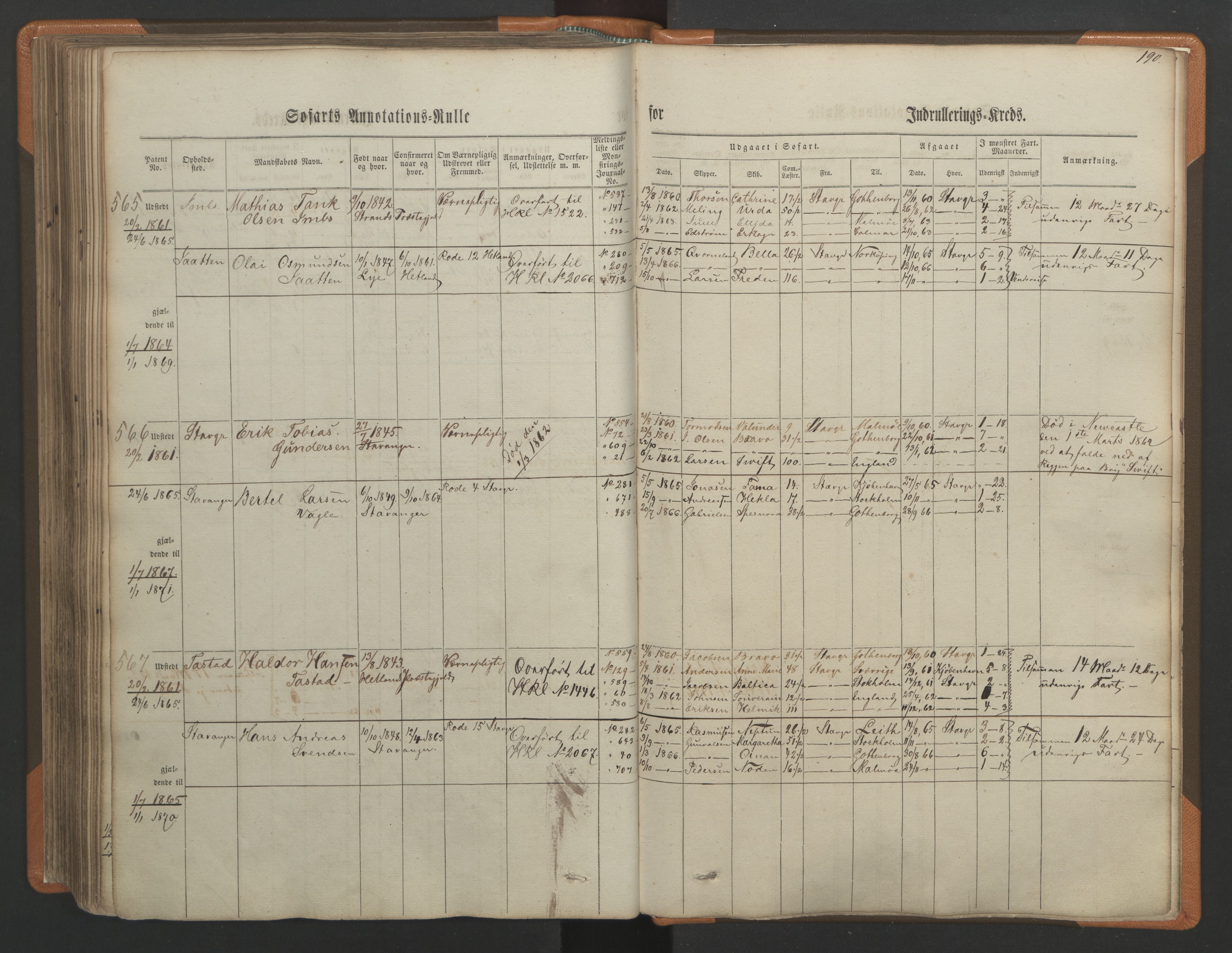 Stavanger sjømannskontor, AV/SAST-A-102006/F/Ff/L0001: Annotasjonsrulle, patentnr. 1-597 (del 1), 1860-1864, p. 200