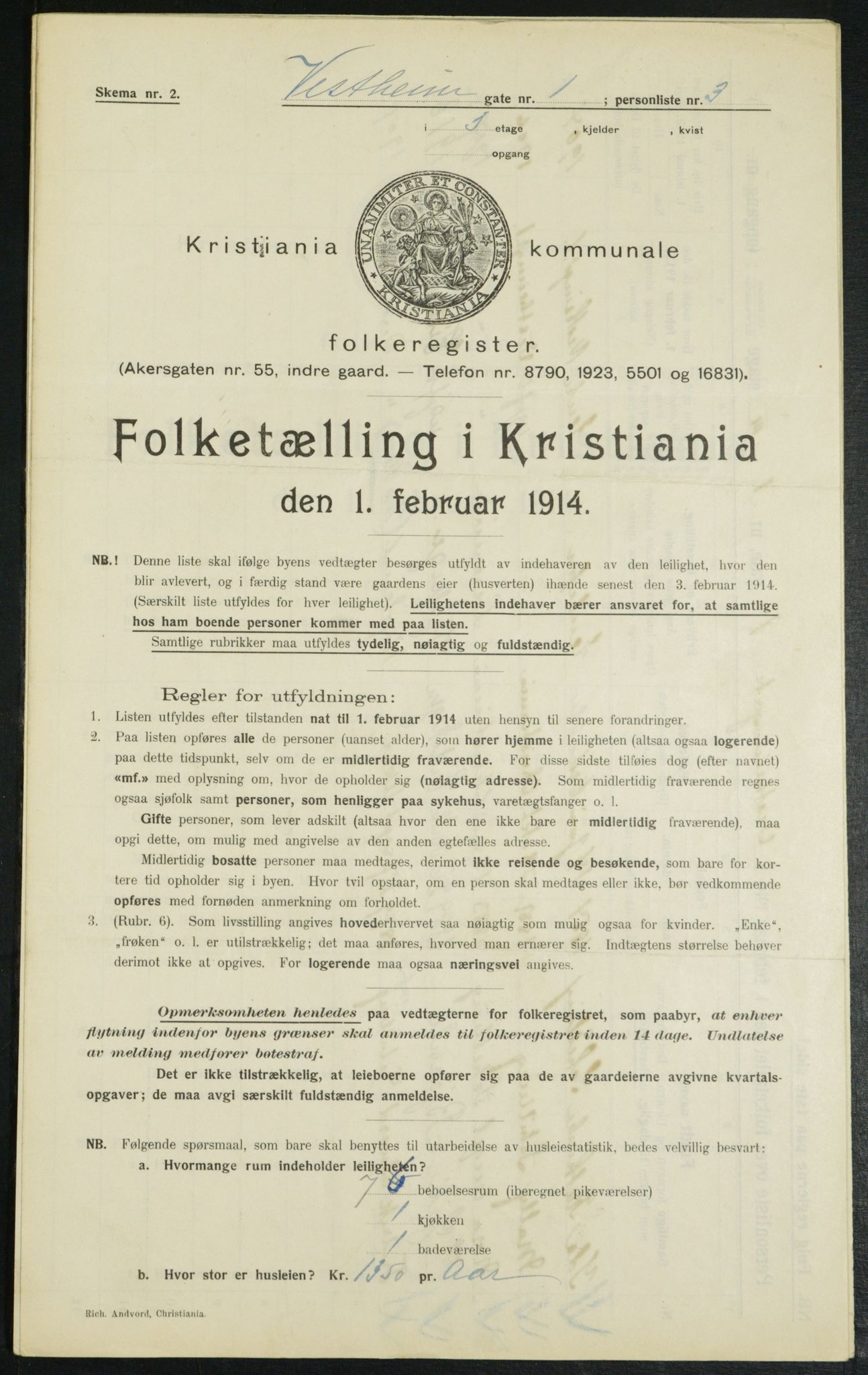 OBA, Municipal Census 1914 for Kristiania, 1914, p. 123484
