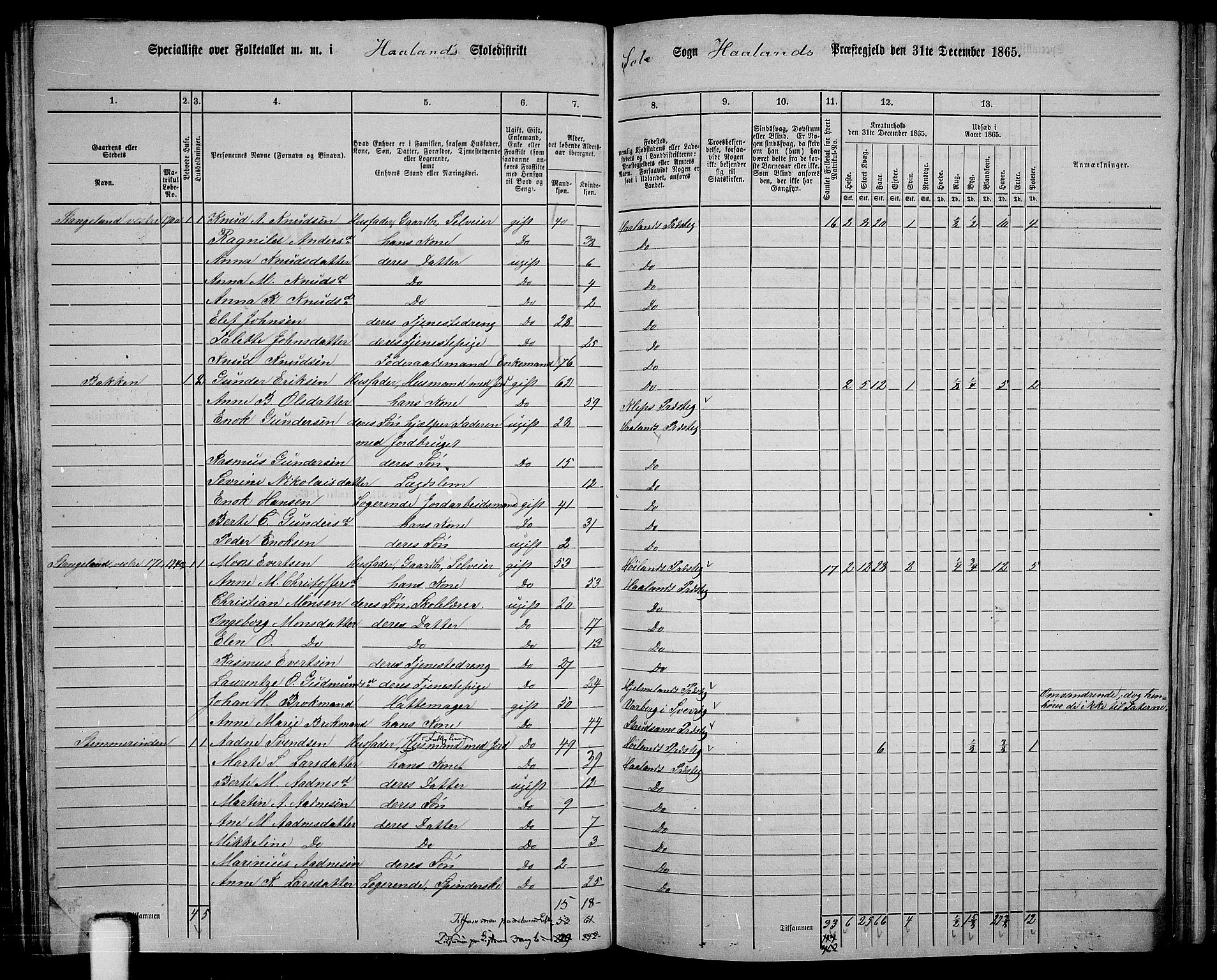 RA, 1865 census for Håland, 1865, p. 68