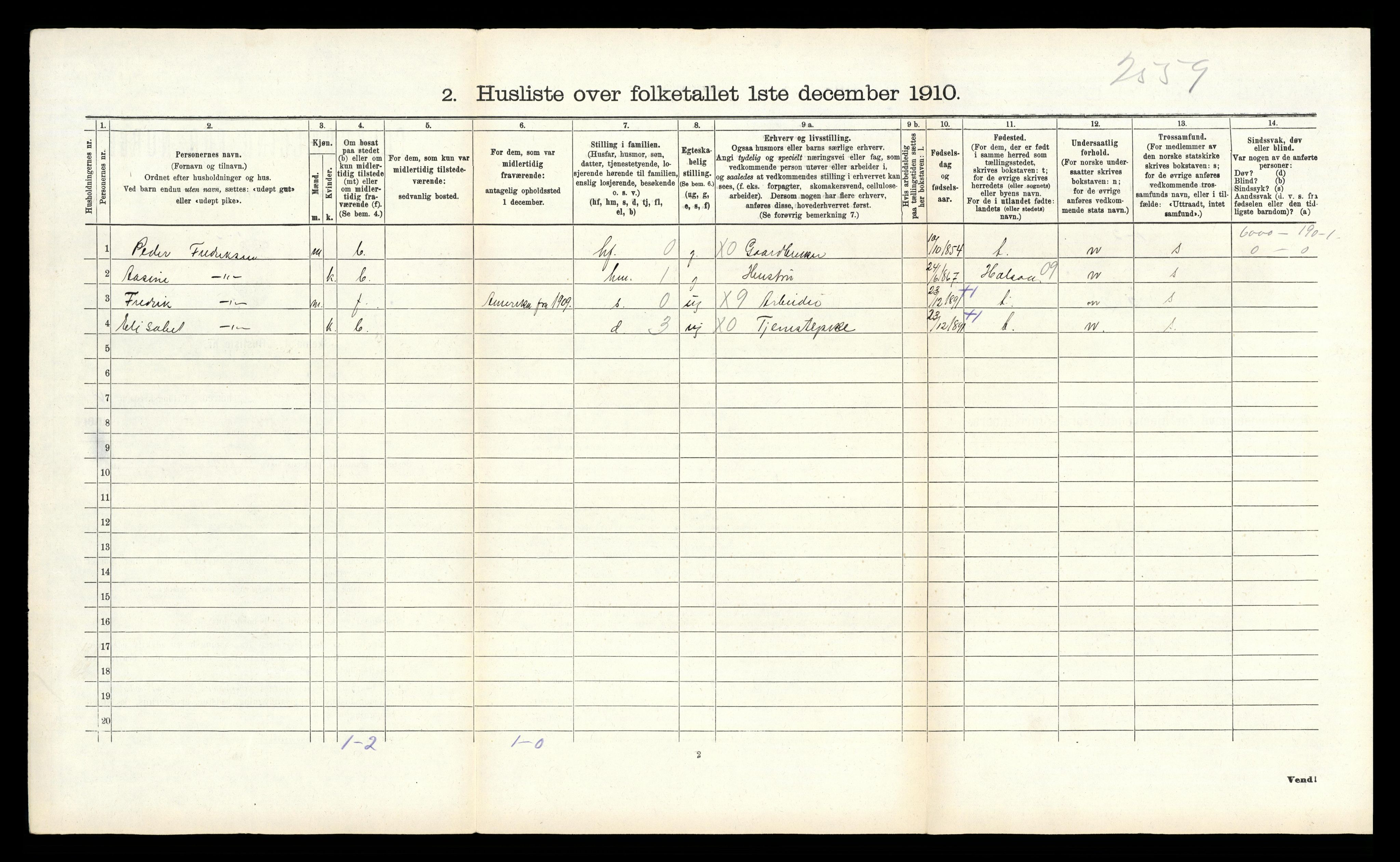 RA, 1910 census for Sør-Audnedal, 1910, p. 502