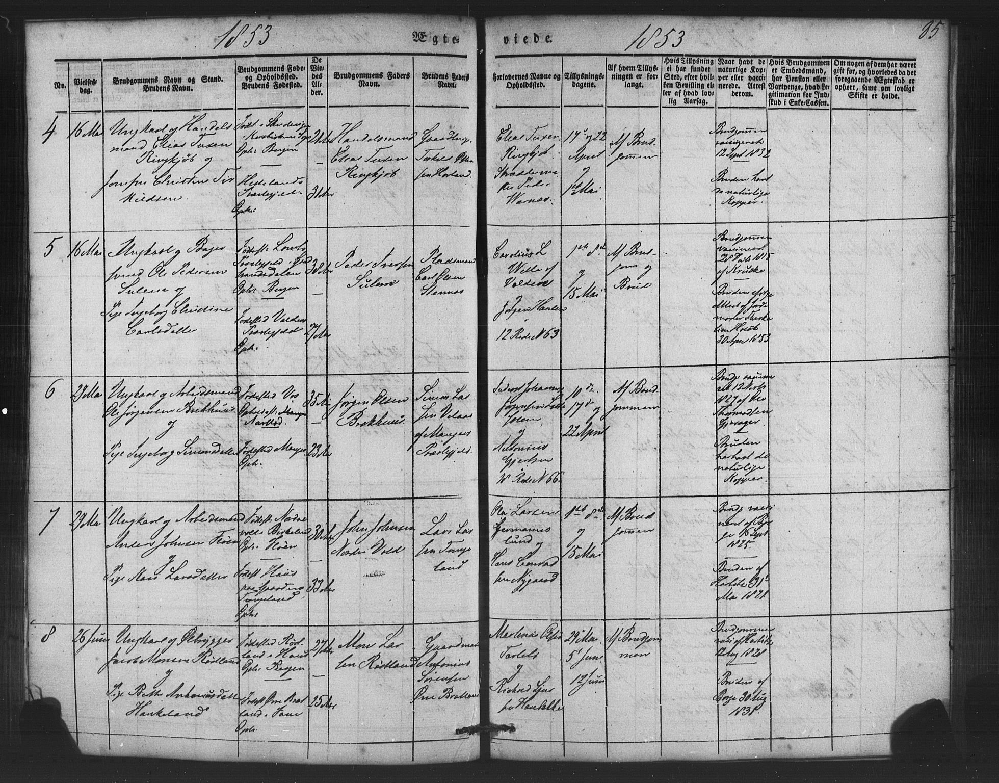 St. Jørgens hospital og Årstad sokneprestembete, SAB/A-99934: Parish register (copy) no. A 5, 1844-1871, p. 85