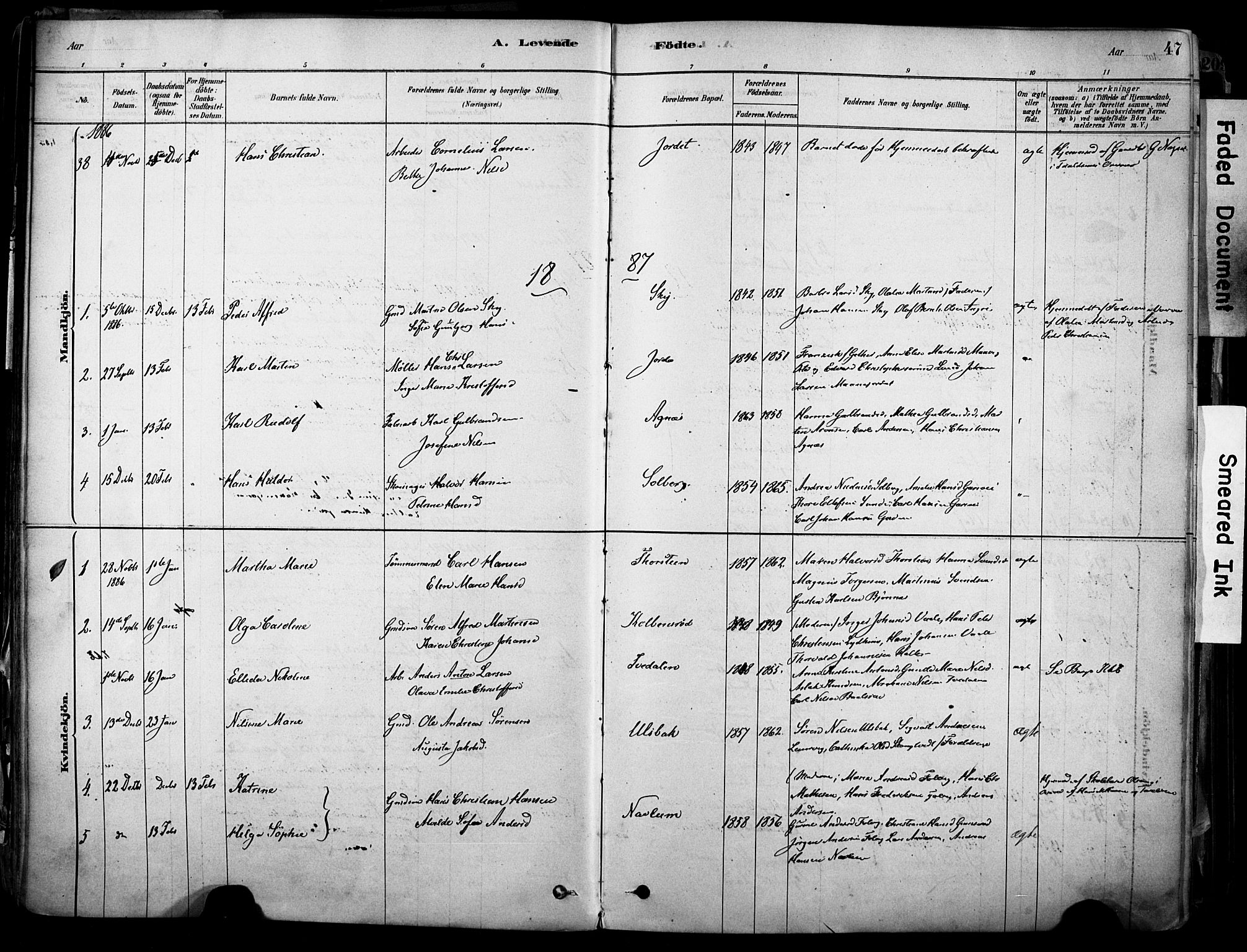 Brunlanes kirkebøker, SAKO/A-342/F/Fc/L0001: Parish register (official) no. III 1, 1878-1899, p. 47