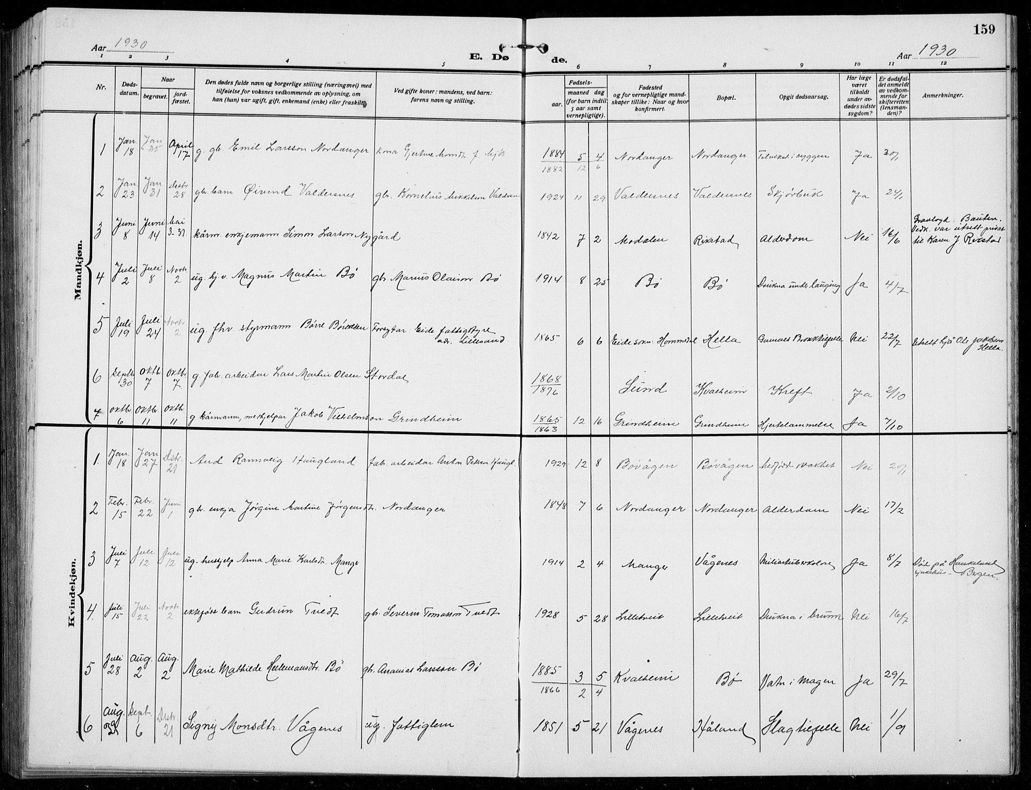 Manger sokneprestembete, SAB/A-76801/H/Hab: Parish register (copy) no. B  5, 1922-1938, p. 159