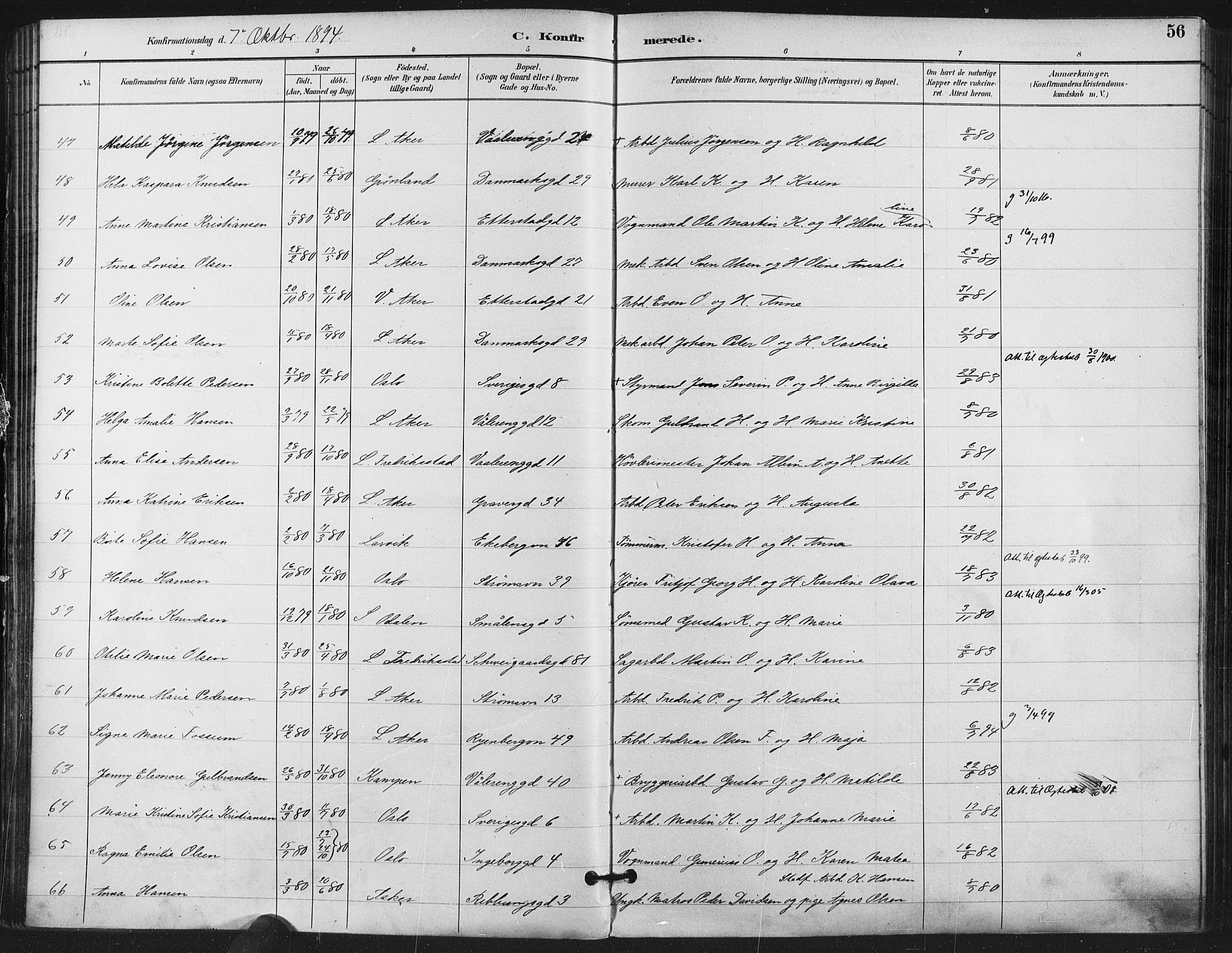 Gamlebyen prestekontor Kirkebøker, AV/SAO-A-10884/F/Fa/L0008: Parish register (official) no. 8, 1891-1908, p. 56