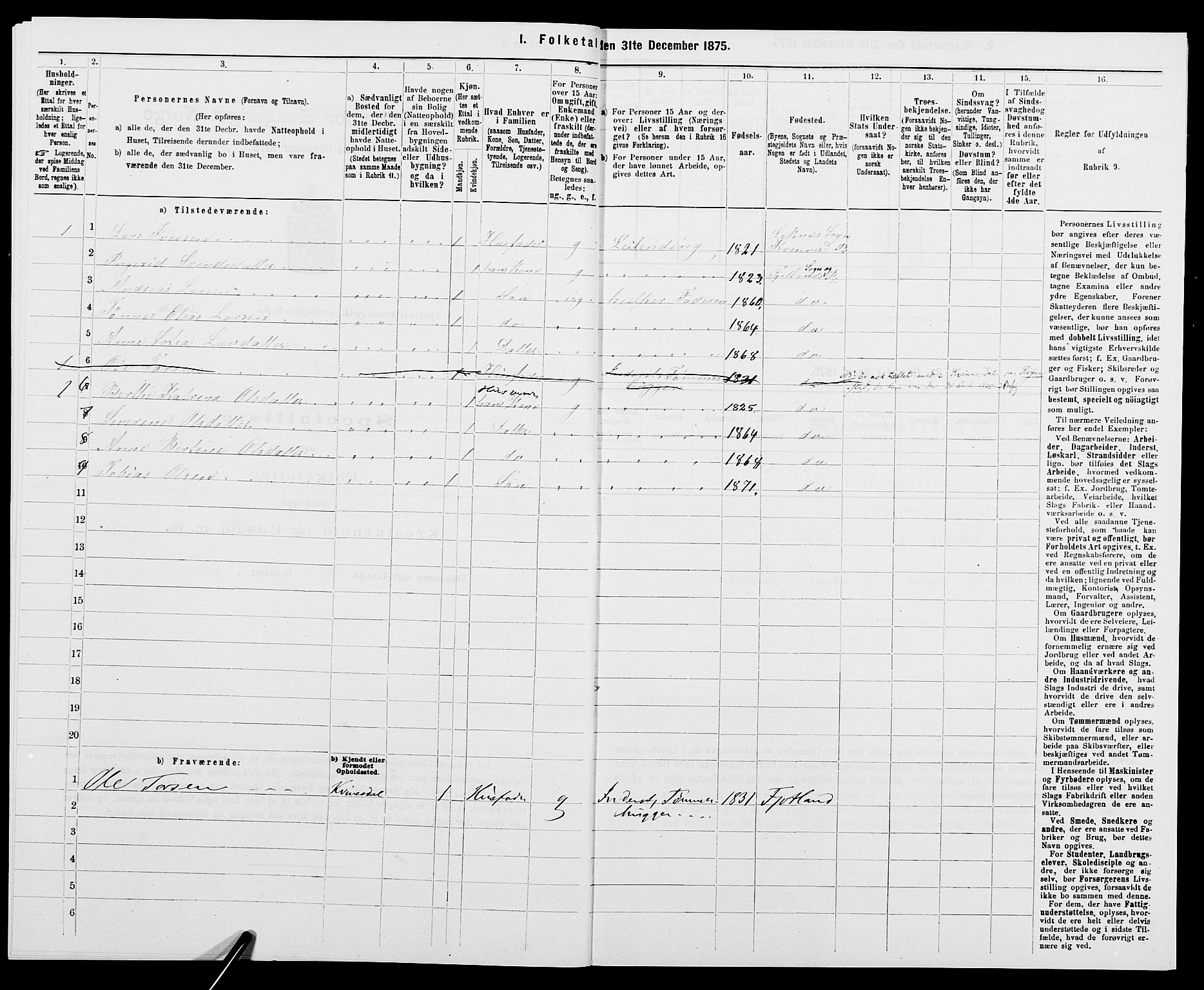 SAK, 1875 census for 1036P Fjotland, 1875, p. 356