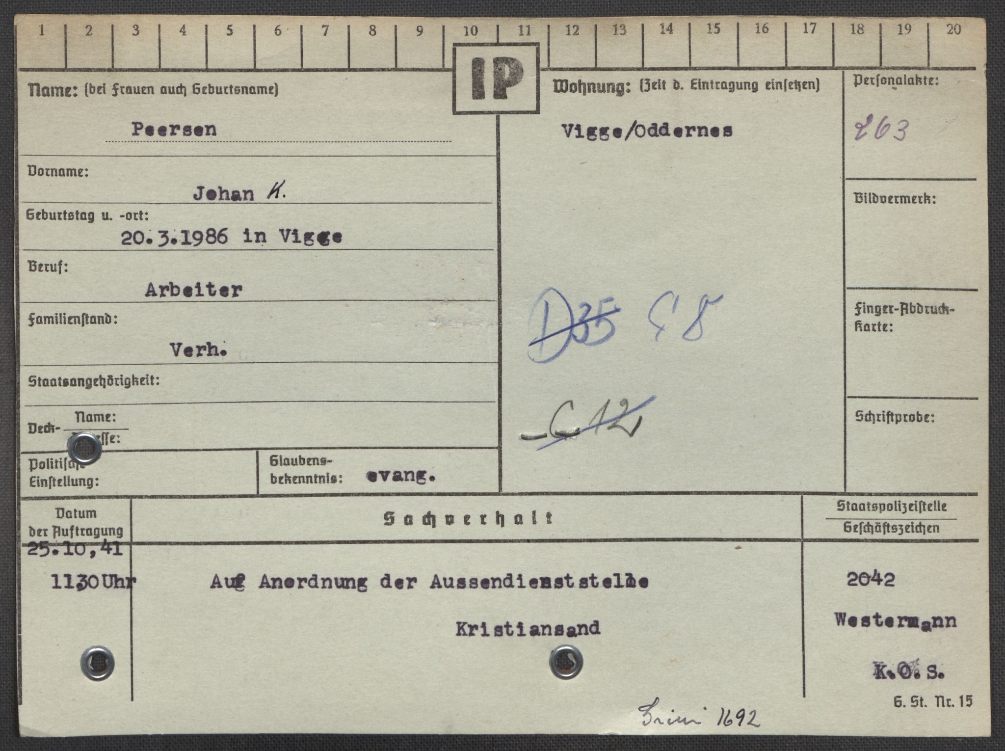 Befehlshaber der Sicherheitspolizei und des SD, RA/RAFA-5969/E/Ea/Eaa/L0008: Register over norske fanger i Møllergata 19: Oelze-Ru, 1940-1945, p. 588
