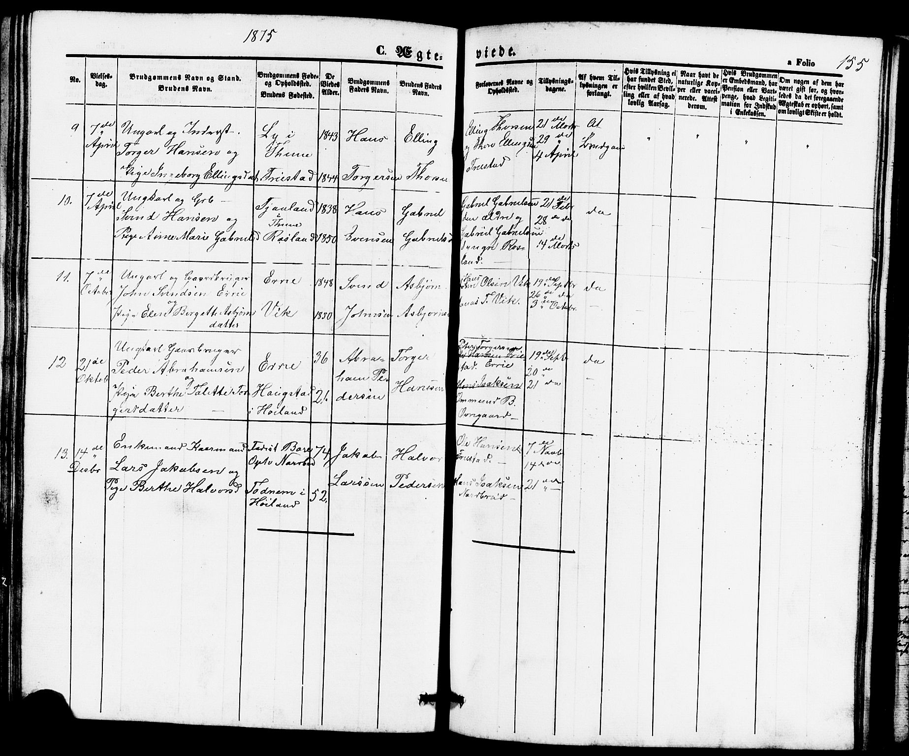 Klepp sokneprestkontor, AV/SAST-A-101803/001/3/30BB/L0002: Parish register (copy) no. B 2, 1860-1875, p. 155