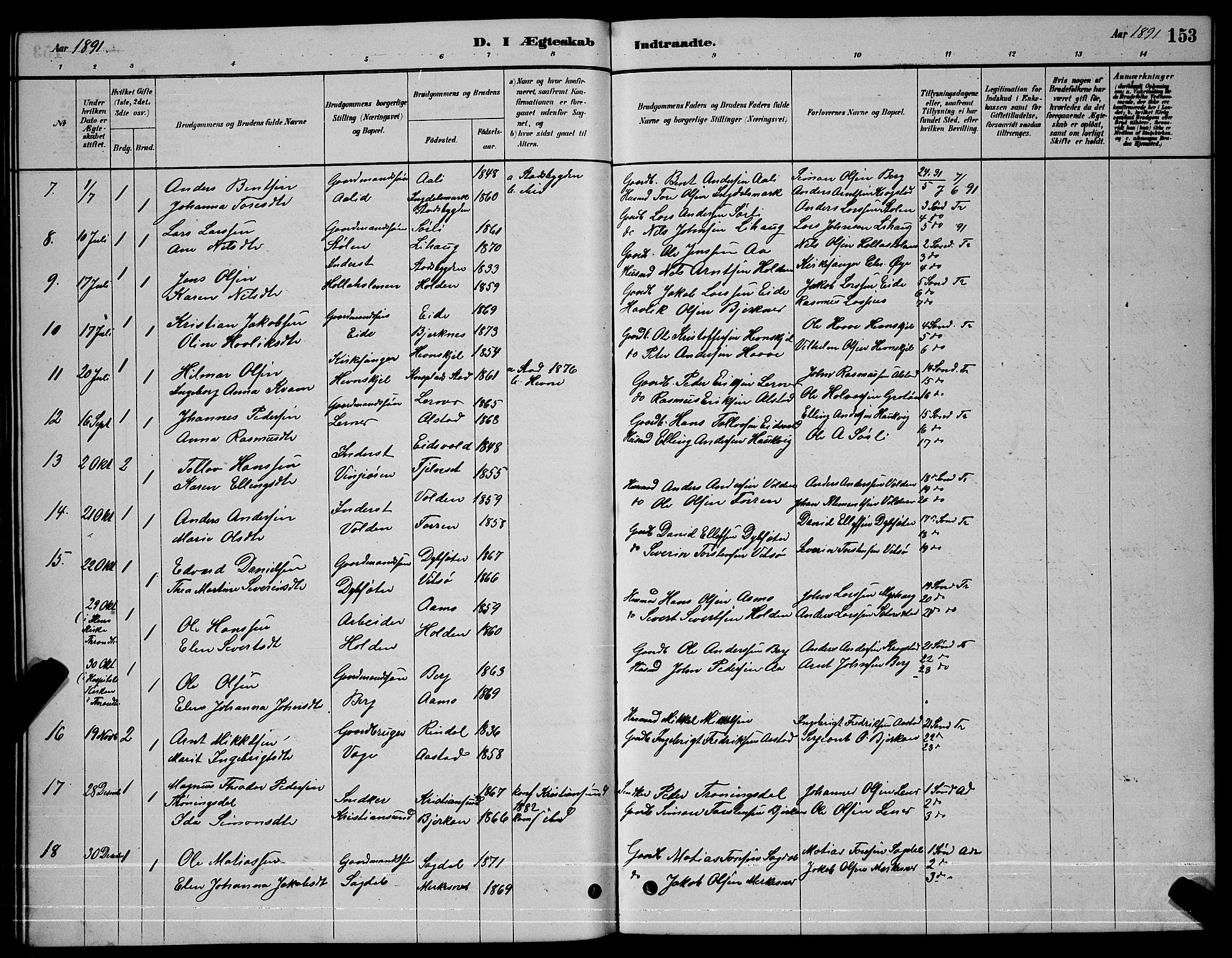 Ministerialprotokoller, klokkerbøker og fødselsregistre - Sør-Trøndelag, SAT/A-1456/630/L0504: Parish register (copy) no. 630C02, 1879-1898, p. 153