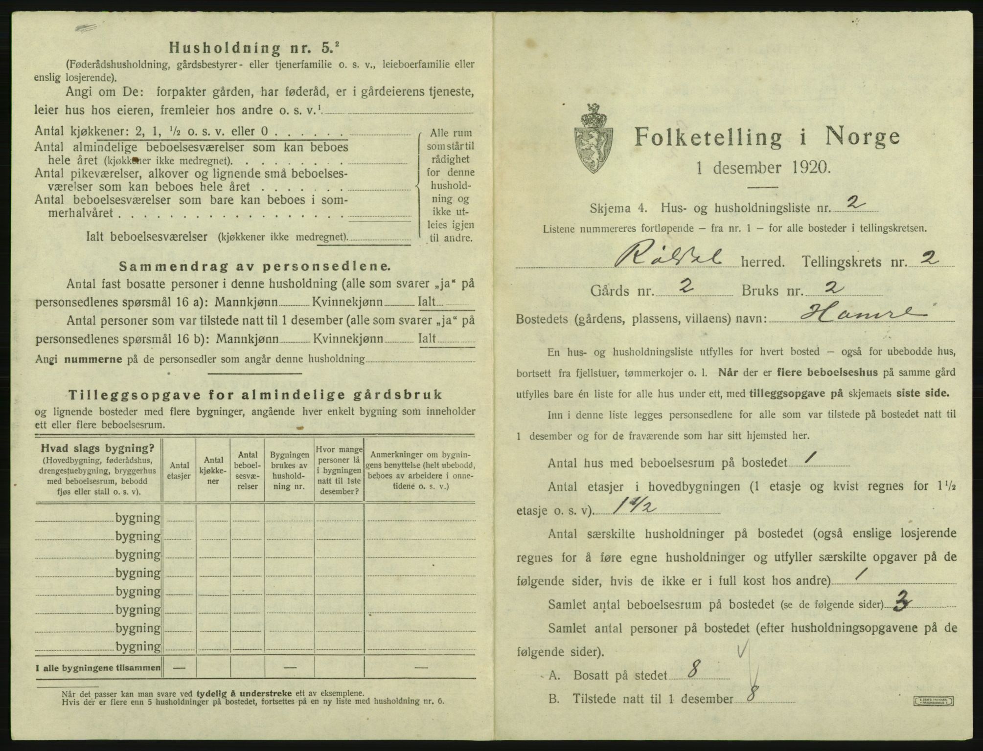 SAB, 1920 census for Røldal, 1920, p. 98