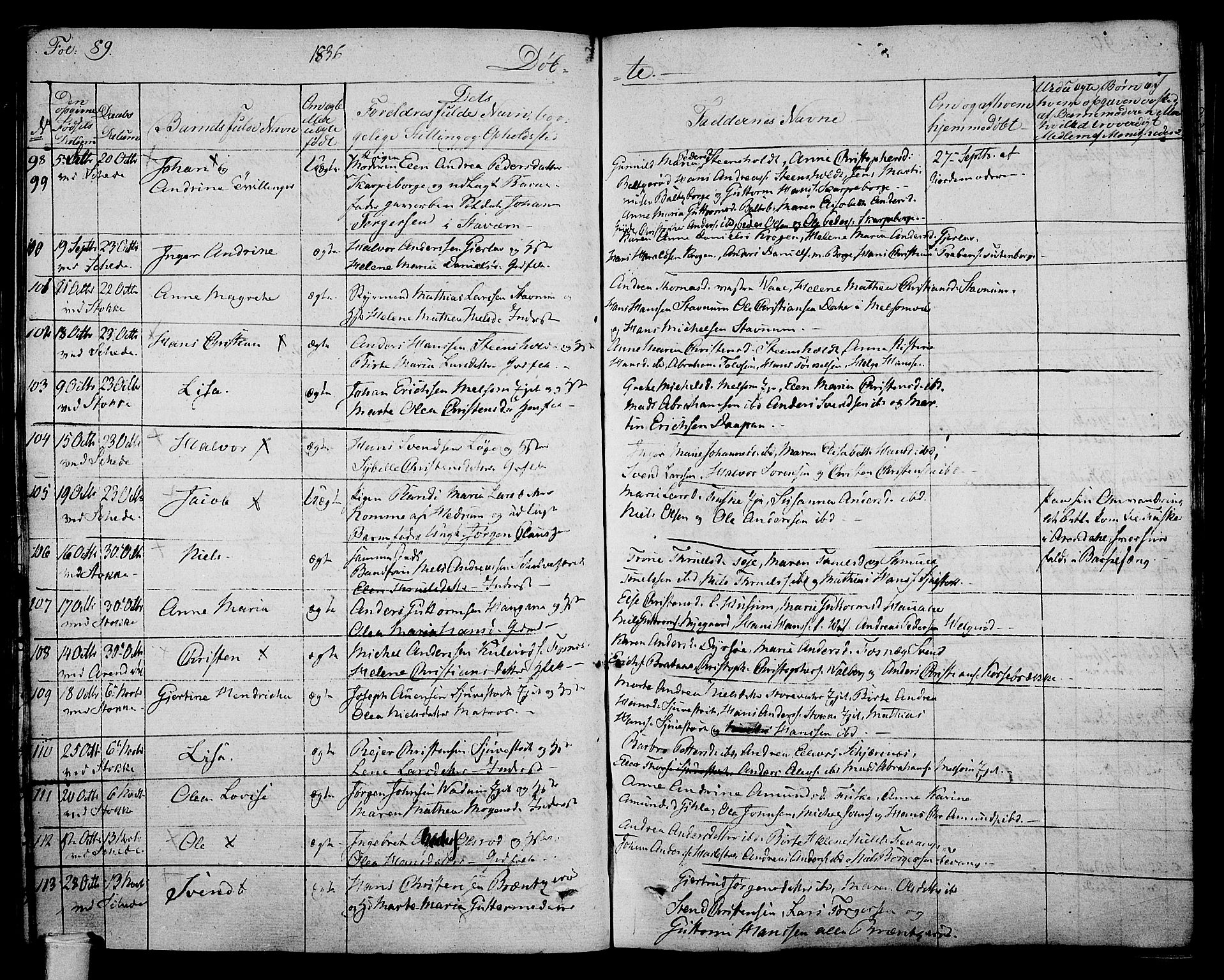 Stokke kirkebøker, AV/SAKO-A-320/F/Fa/L0006: Parish register (official) no. I 6, 1826-1843, p. 89