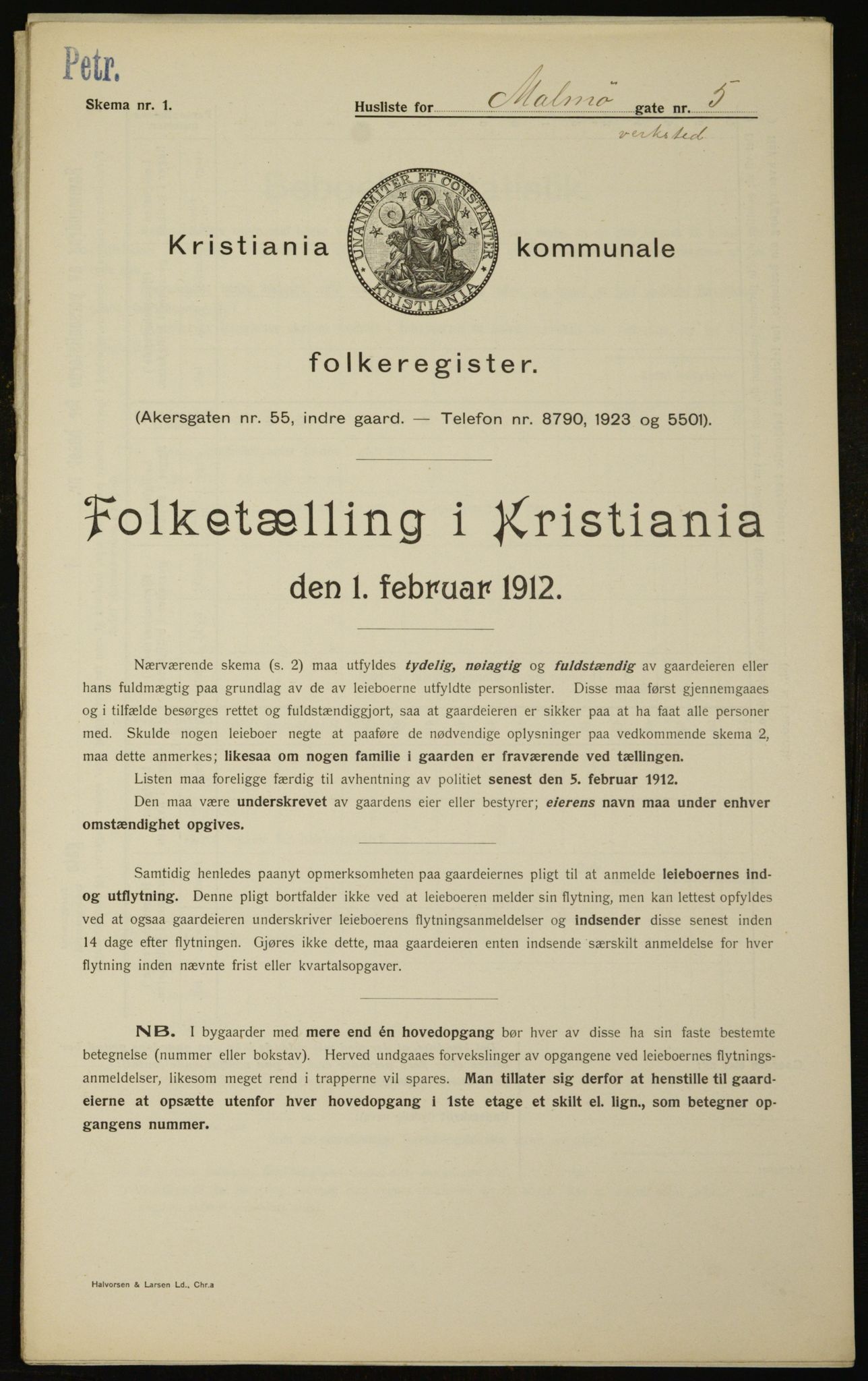 OBA, Municipal Census 1912 for Kristiania, 1912, p. 60418