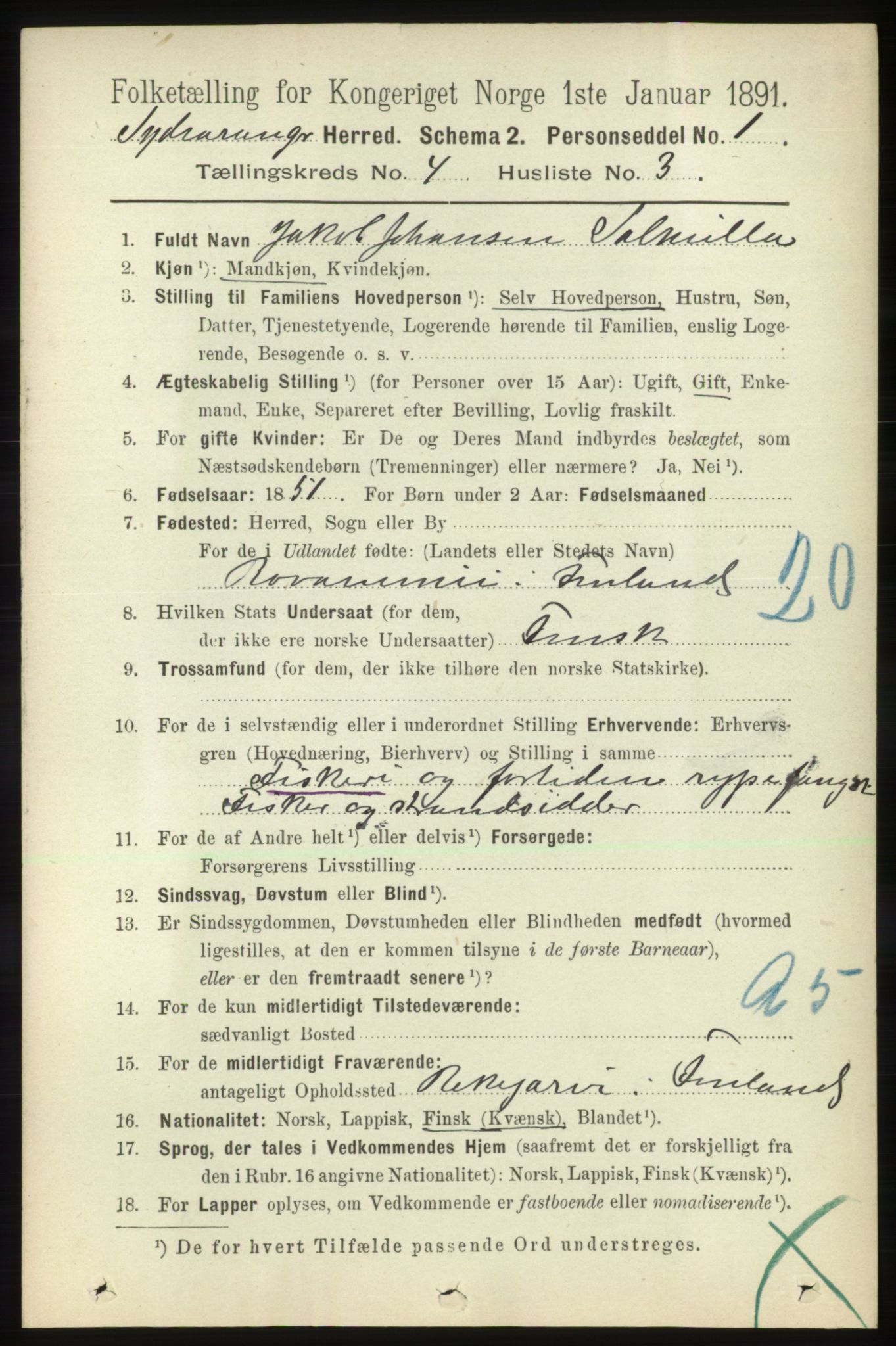 RA, 1891 census for 2030 Sør-Varanger, 1891, p. 1091