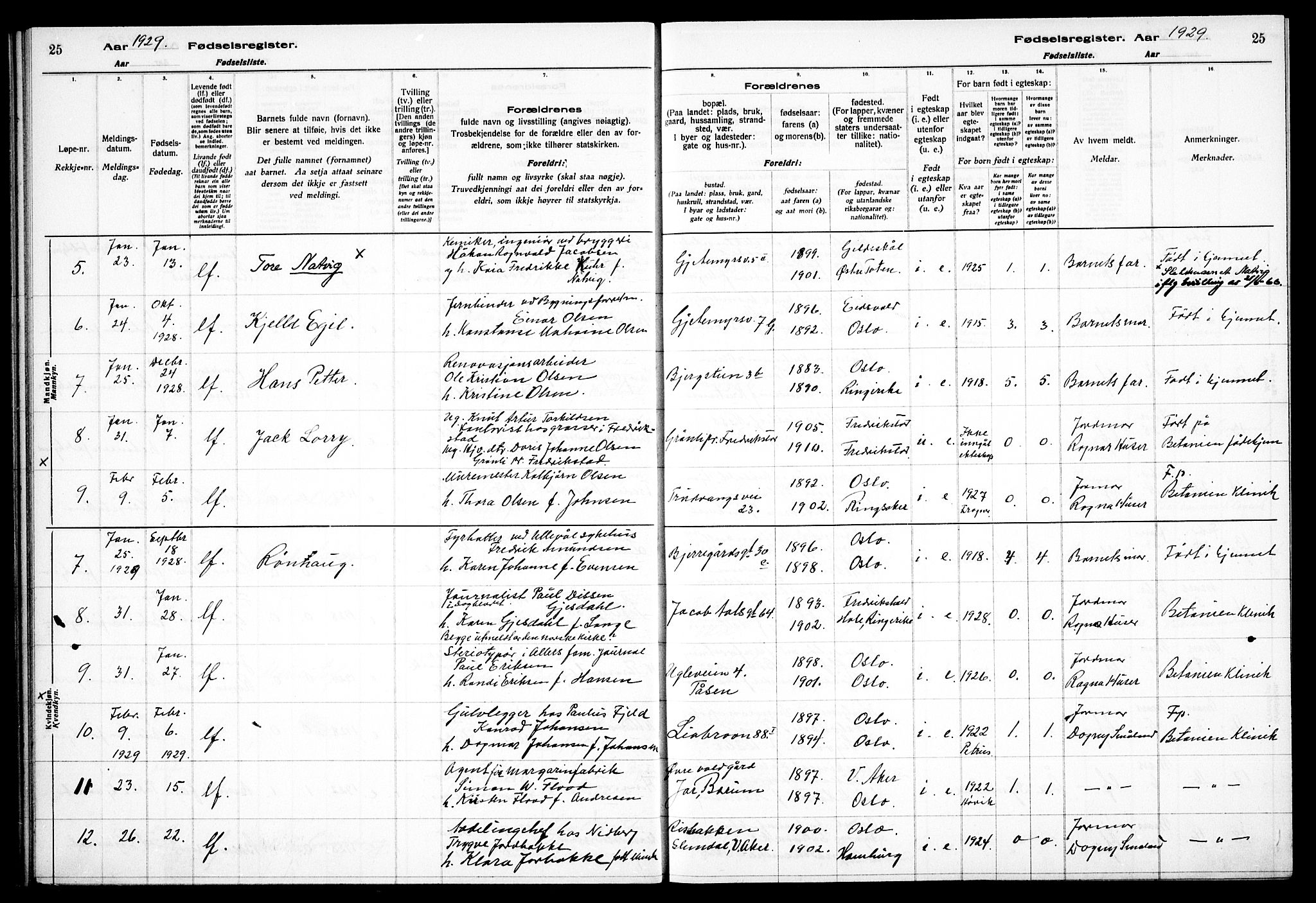 Gamle Aker prestekontor Kirkebøker, SAO/A-10617a/J/L0002: Birth register no. 2, 1927-1935, p. 25