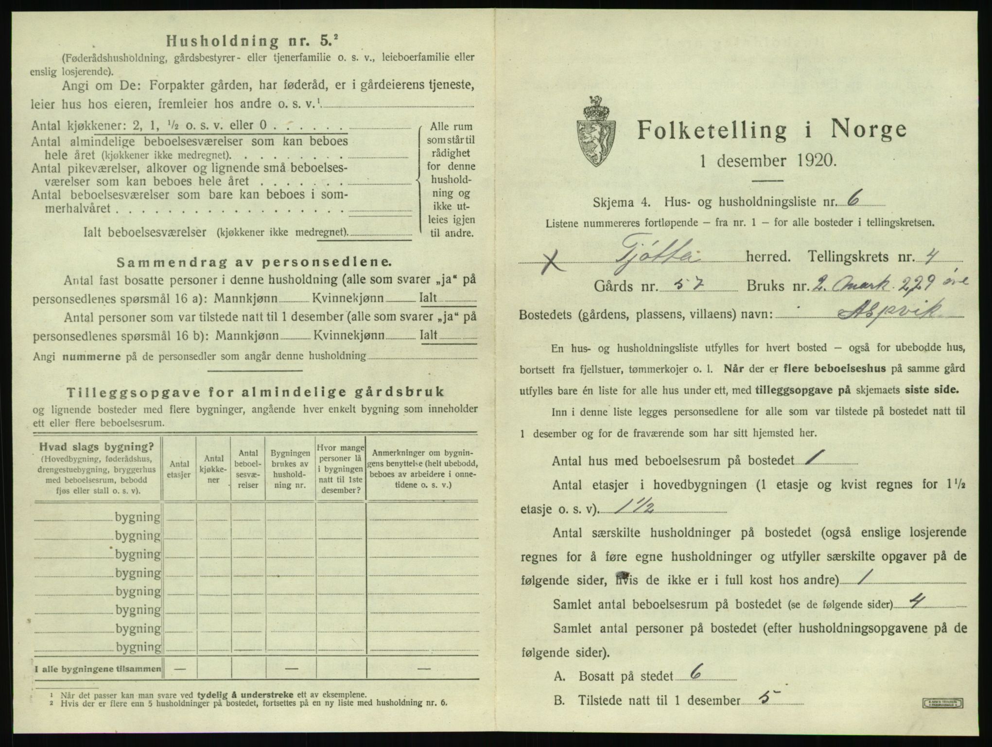 SAT, 1920 census for Tjøtta, 1920, p. 189
