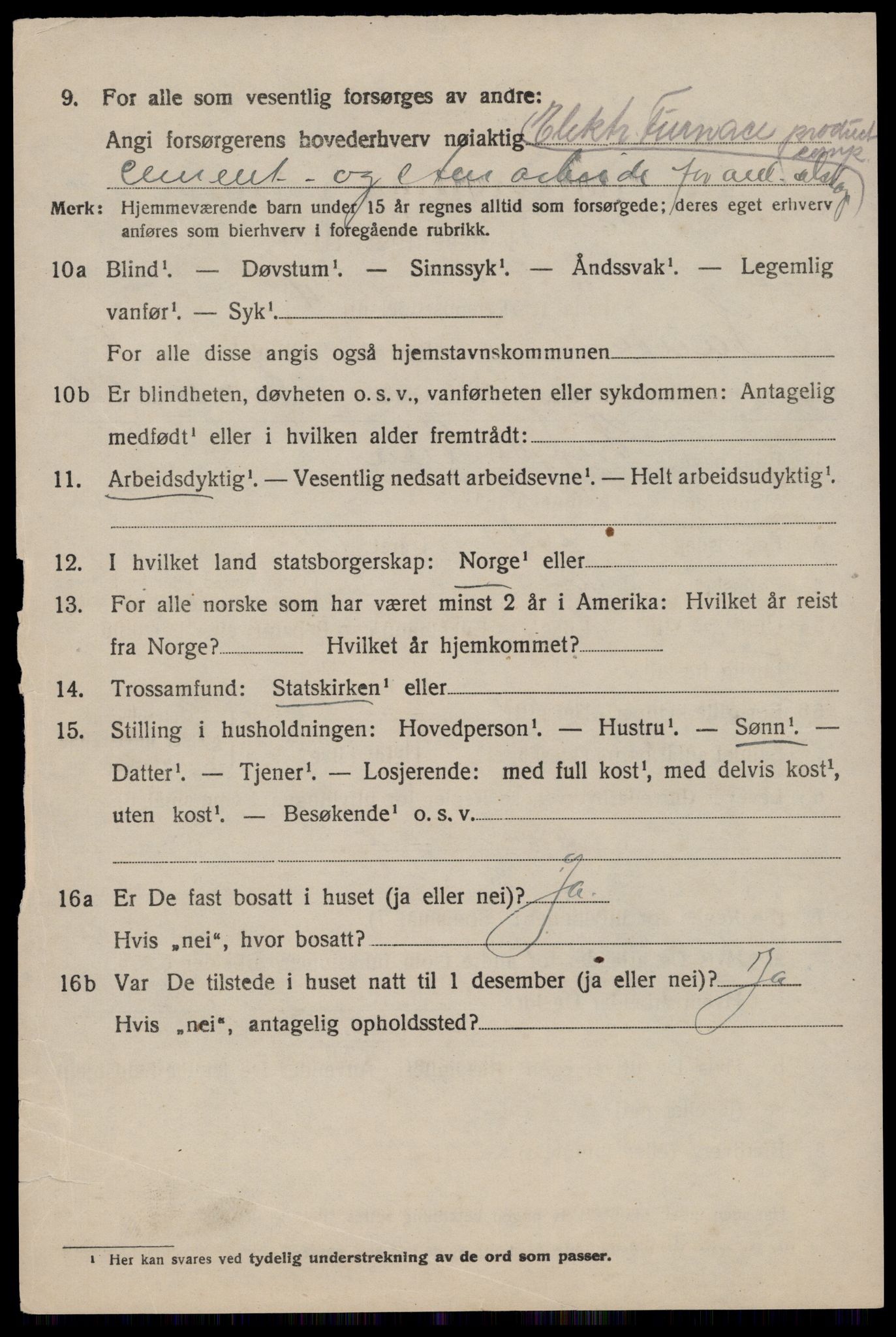 SAST, 1920 census for Sauda, 1920, p. 3007