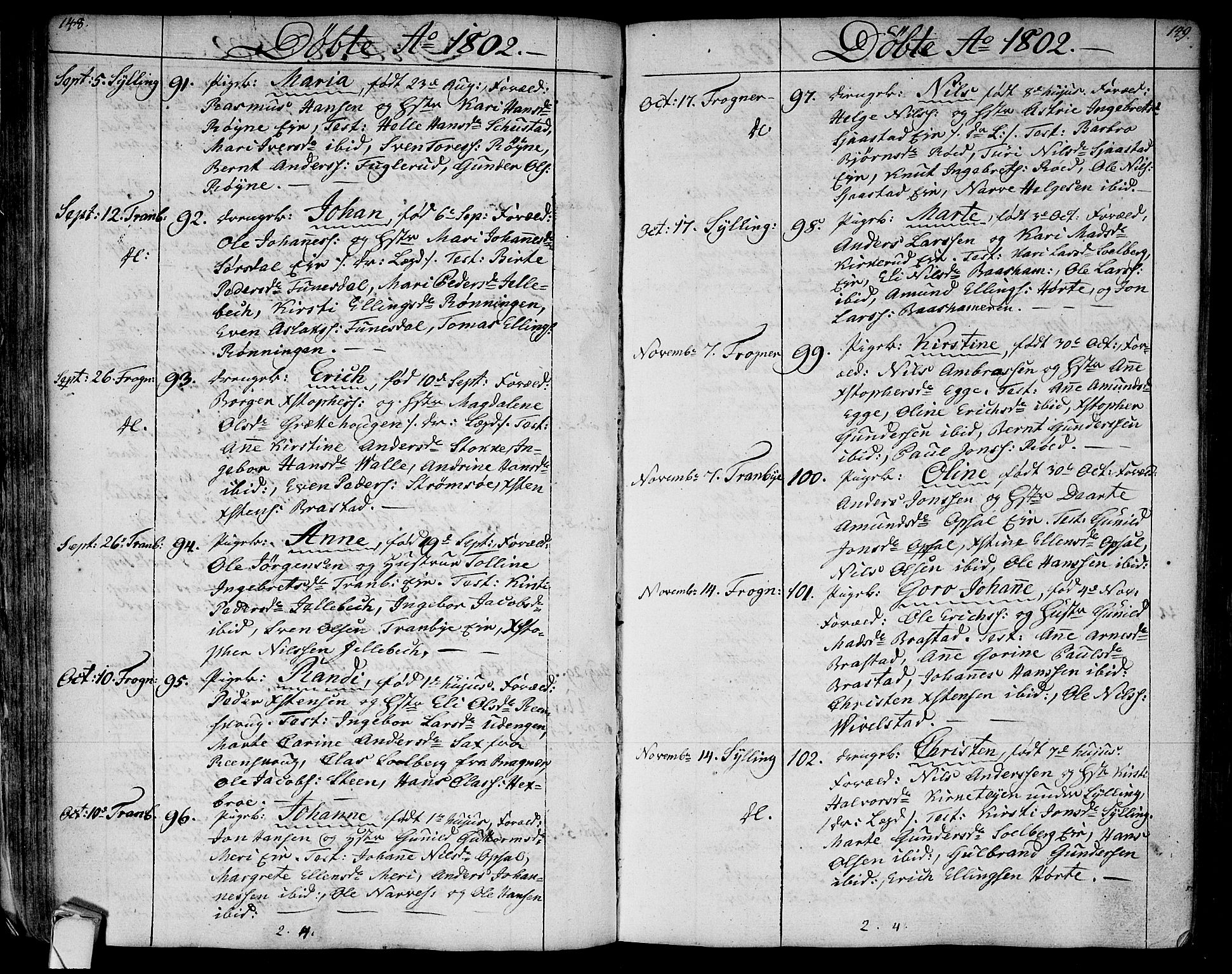 Lier kirkebøker, SAKO/A-230/F/Fa/L0007: Parish register (official) no. I 7, 1794-1813, p. 148-149