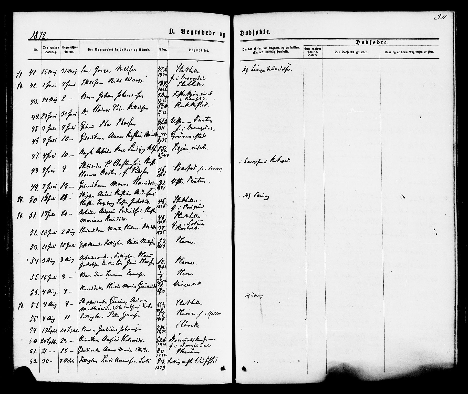 Bamble kirkebøker, AV/SAKO-A-253/F/Fa/L0006: Parish register (official) no. I 6, 1869-1877, p. 311