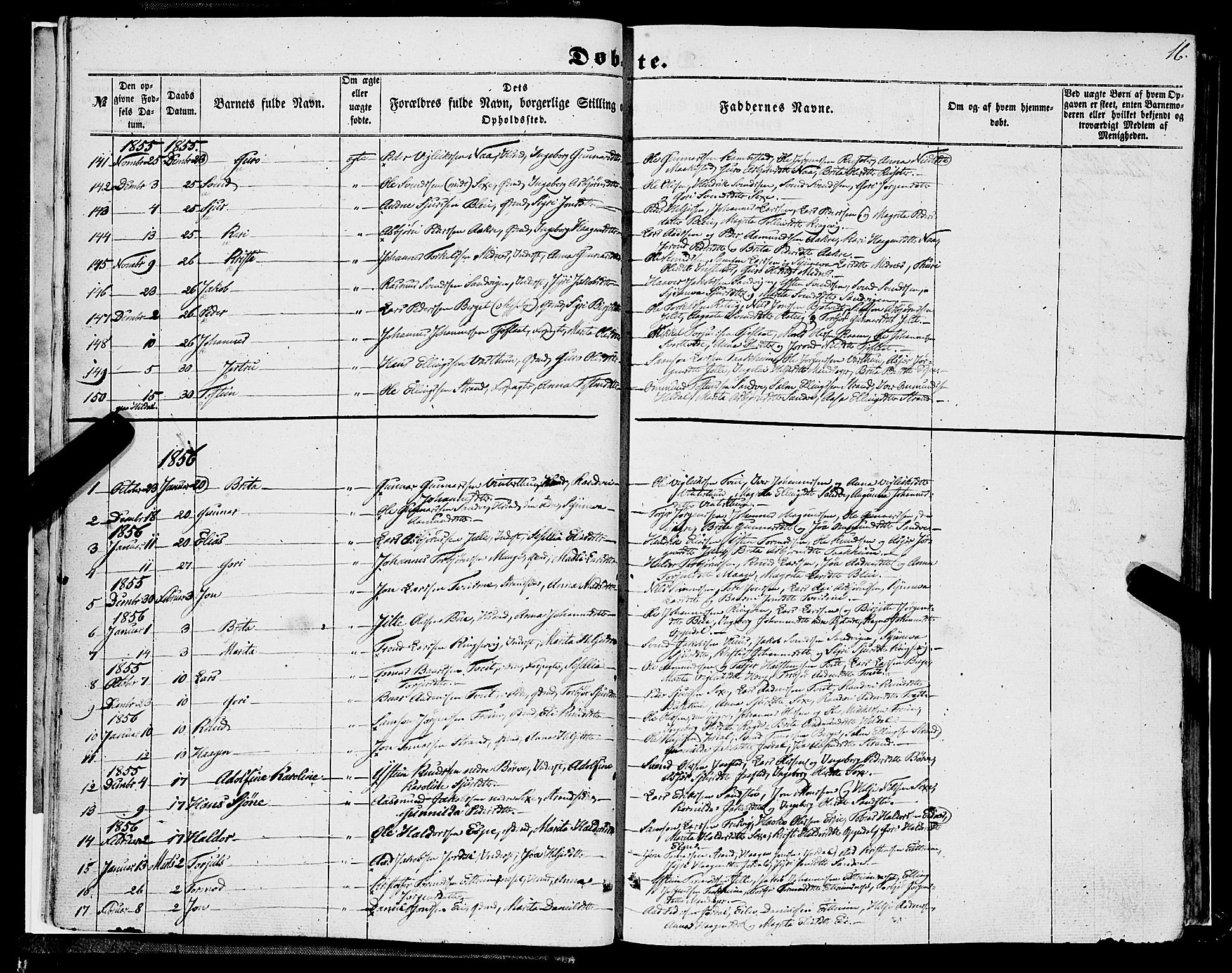 Ullensvang sokneprestembete, SAB/A-78701/H/Haa: Parish register (official) no. A 11, 1854-1866, p. 16
