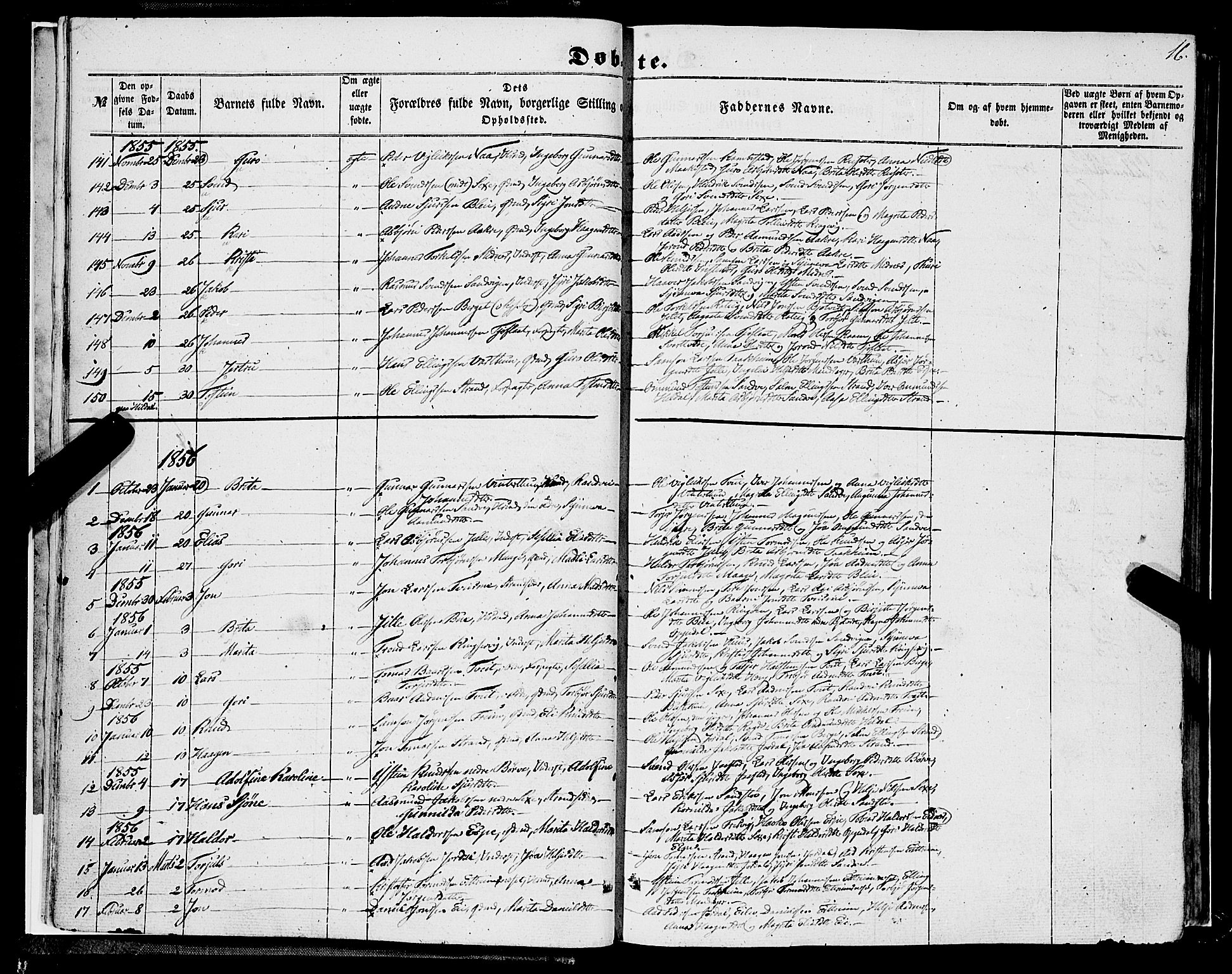 Ullensvang sokneprestembete, AV/SAB-A-78701/H/Haa: Parish register (official) no. A 11, 1854-1866, p. 16