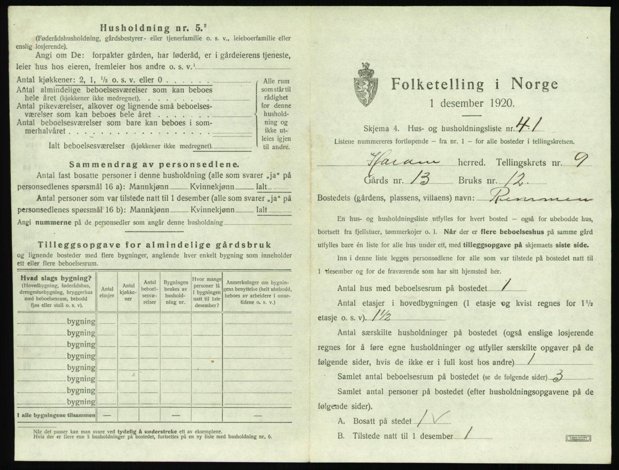 SAT, 1920 census for Haram, 1920, p. 665