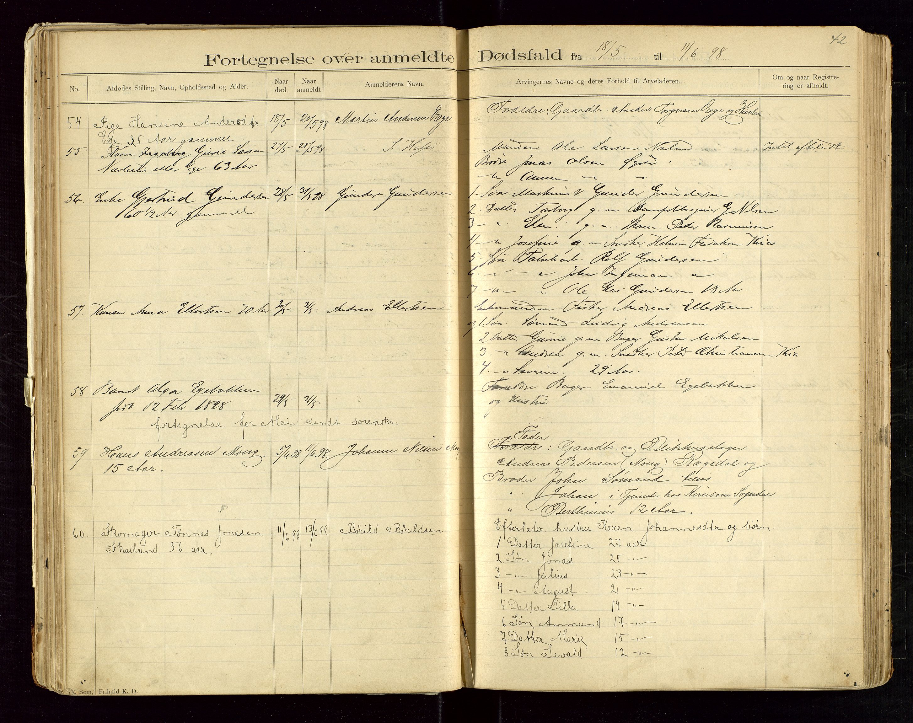 Eigersund lensmannskontor, AV/SAST-A-100171/Gga/L0004: "Dødsfalds-Protokol" m/alfabetisk navneregister, 1895-1905, p. 42