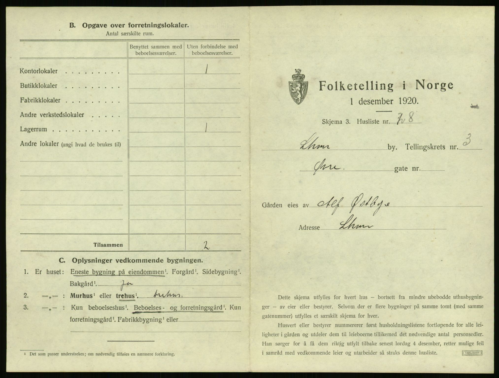 SAH, 1920 census for Lillehammer, 1920, p. 360