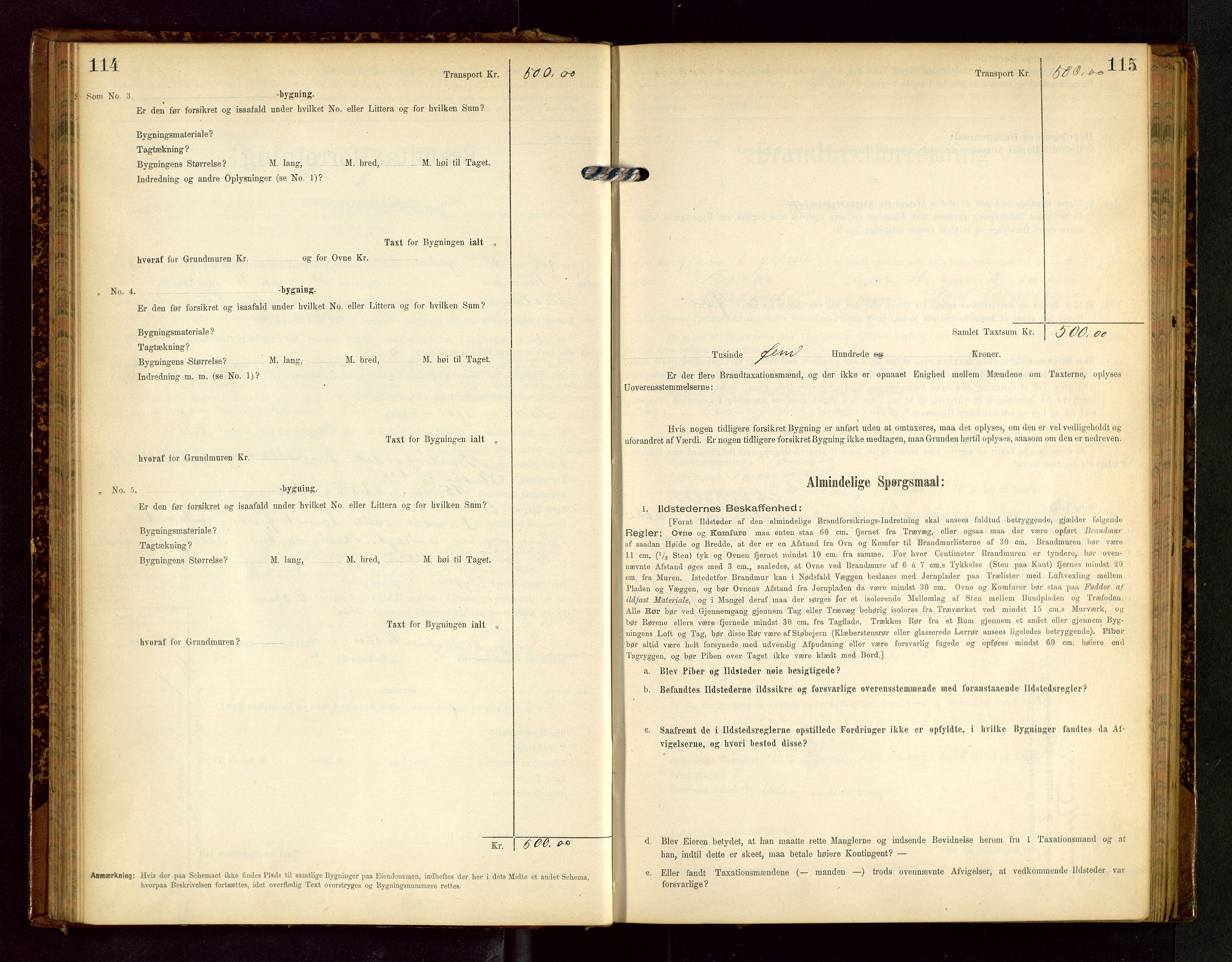 Håland lensmannskontor, AV/SAST-A-100100/Gob/L0002: Branntakstprotokoll - skjematakst. Register i boken., 1902-1906, p. 114-115