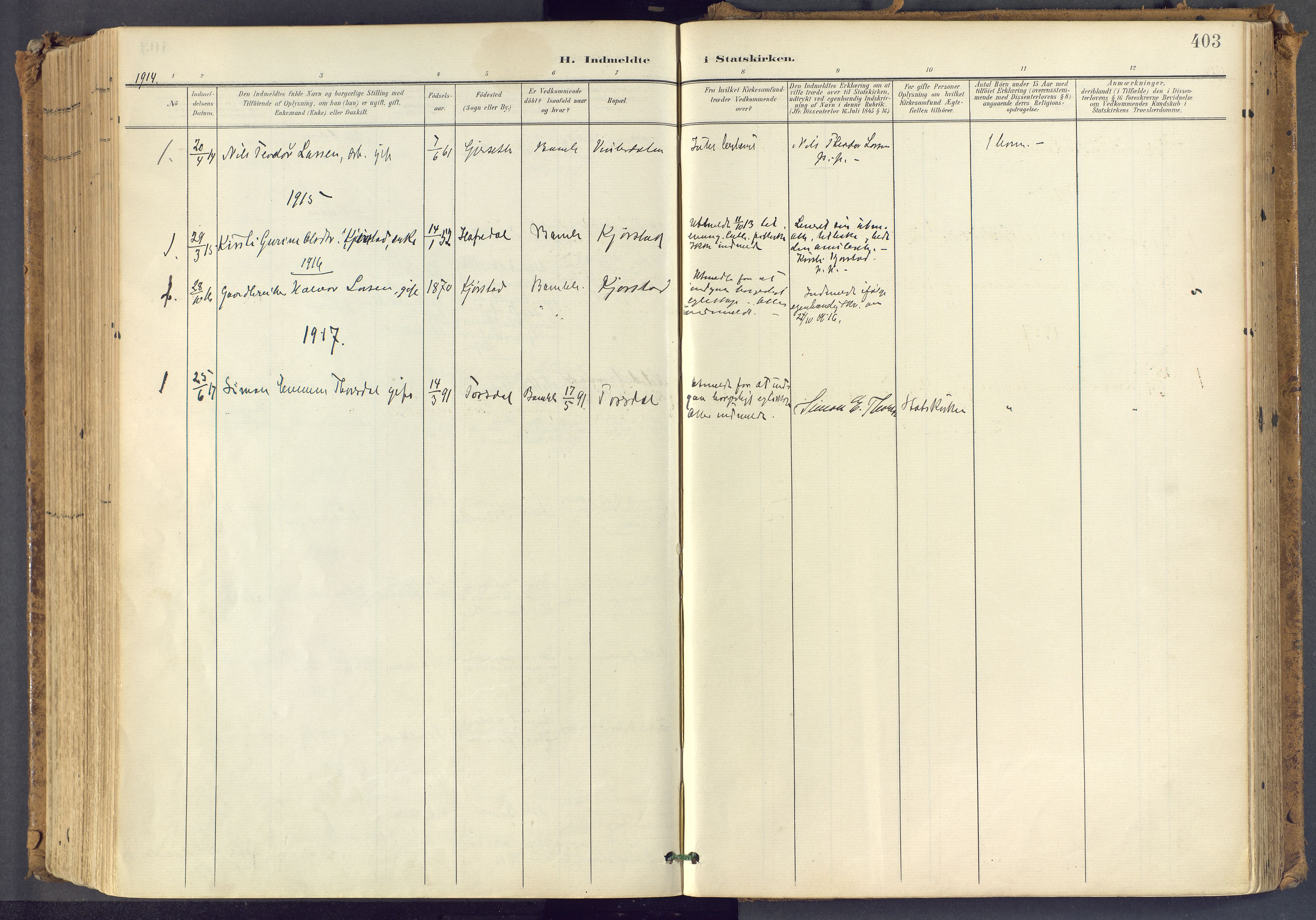 Bamble kirkebøker, SAKO/A-253/F/Fa/L0009: Parish register (official) no. I 9, 1901-1917, p. 403