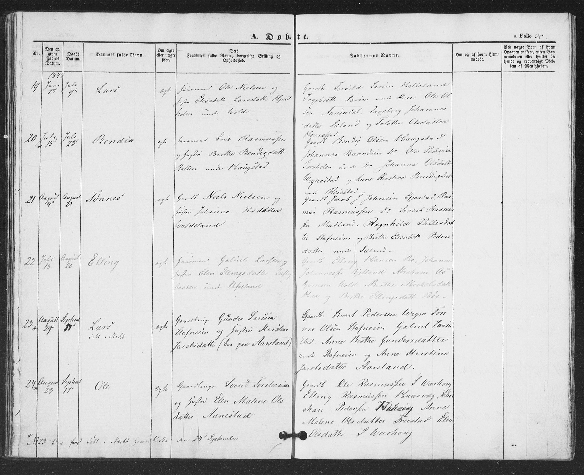 Hå sokneprestkontor, AV/SAST-A-101801/001/30BA/L0007: Parish register (official) no. A 6, 1842-1855, p. 30