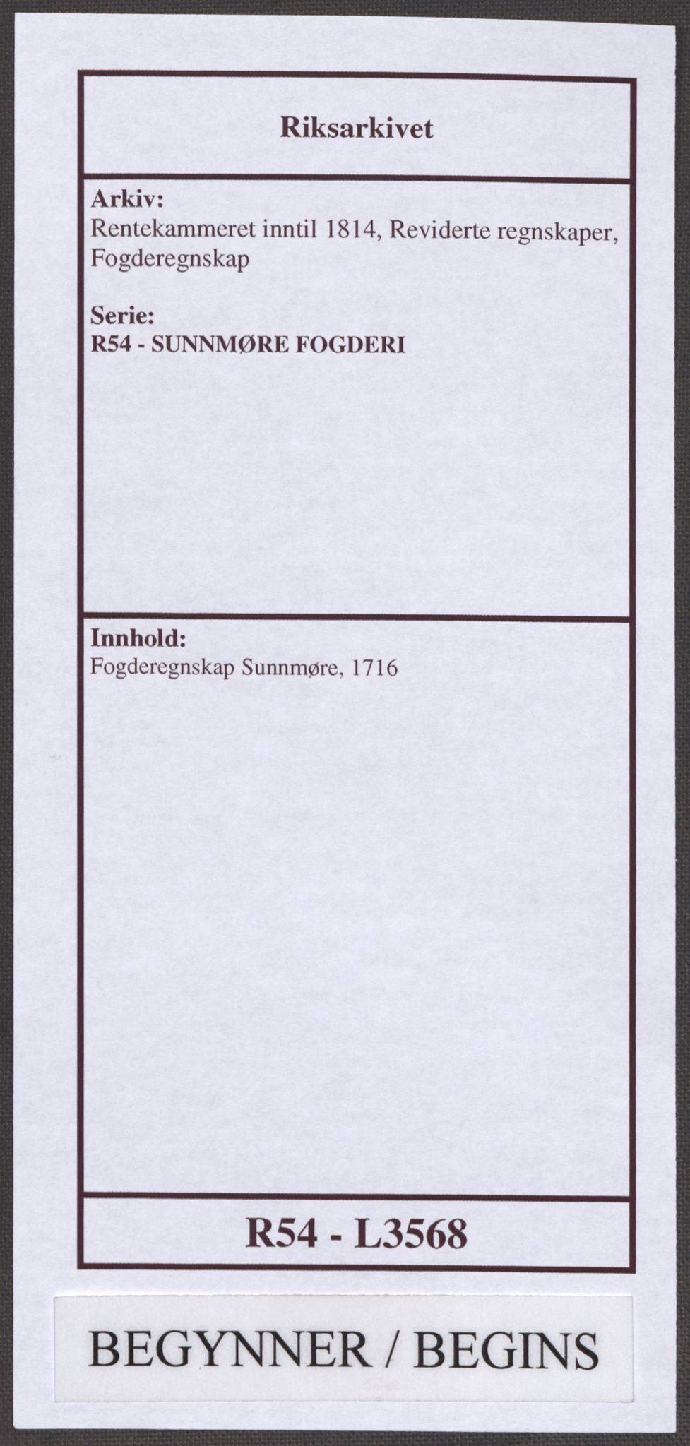 Rentekammeret inntil 1814, Reviderte regnskaper, Fogderegnskap, RA/EA-4092/R54/L3568: Fogderegnskap Sunnmøre, 1716, p. 1