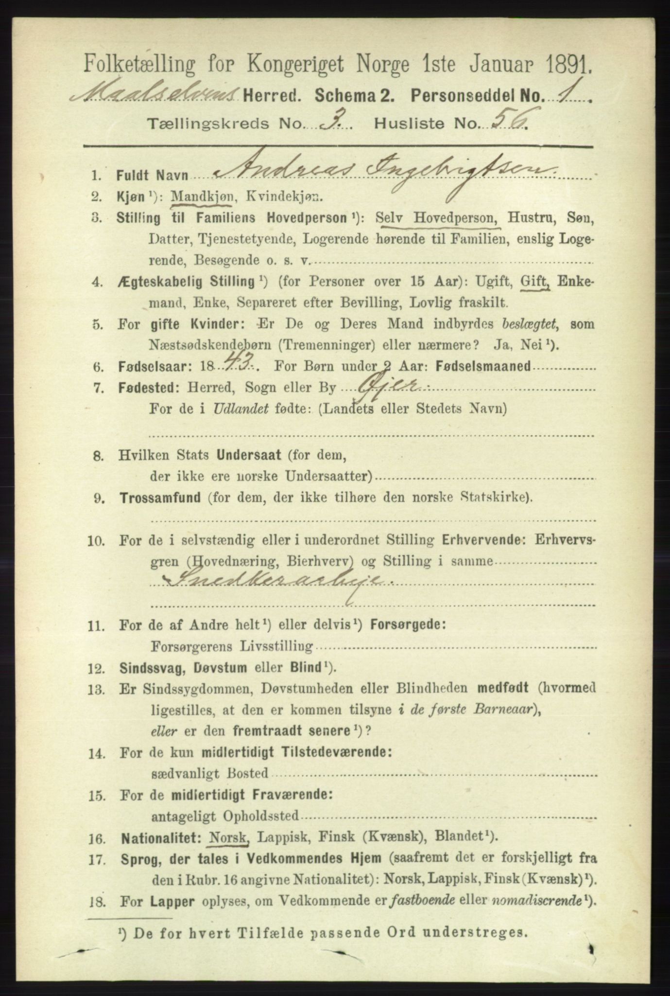 RA, 1891 census for 1924 Målselv, 1891, p. 982
