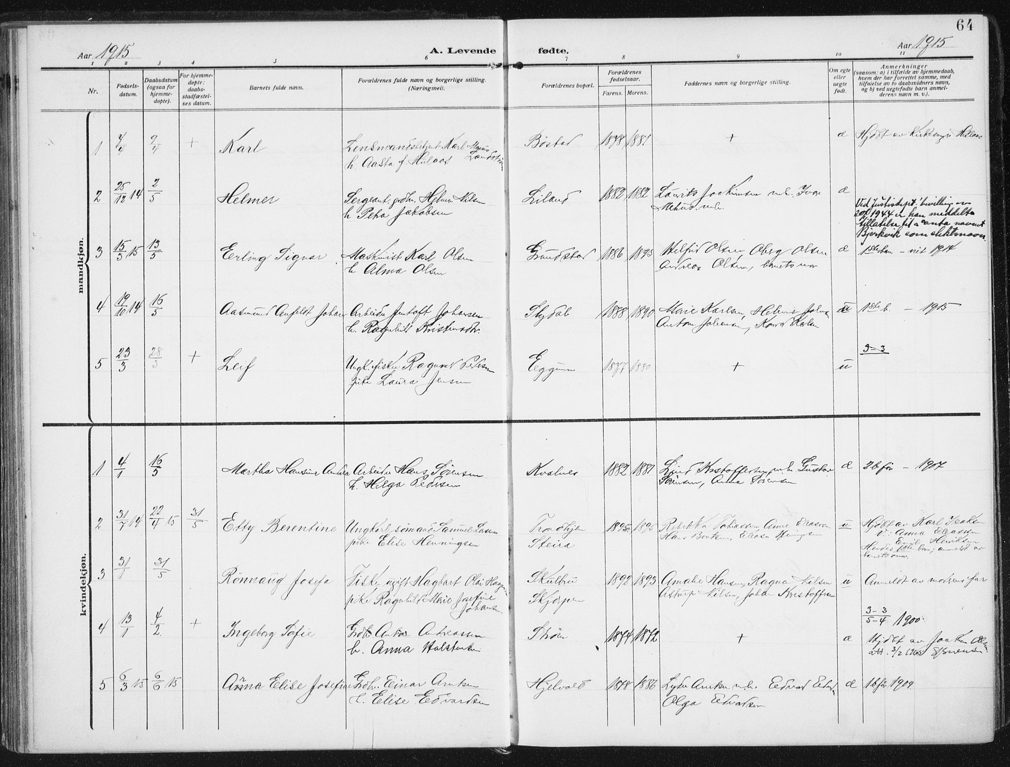 Ministerialprotokoller, klokkerbøker og fødselsregistre - Nordland, SAT/A-1459/880/L1135: Parish register (official) no. 880A09, 1908-1919, p. 64