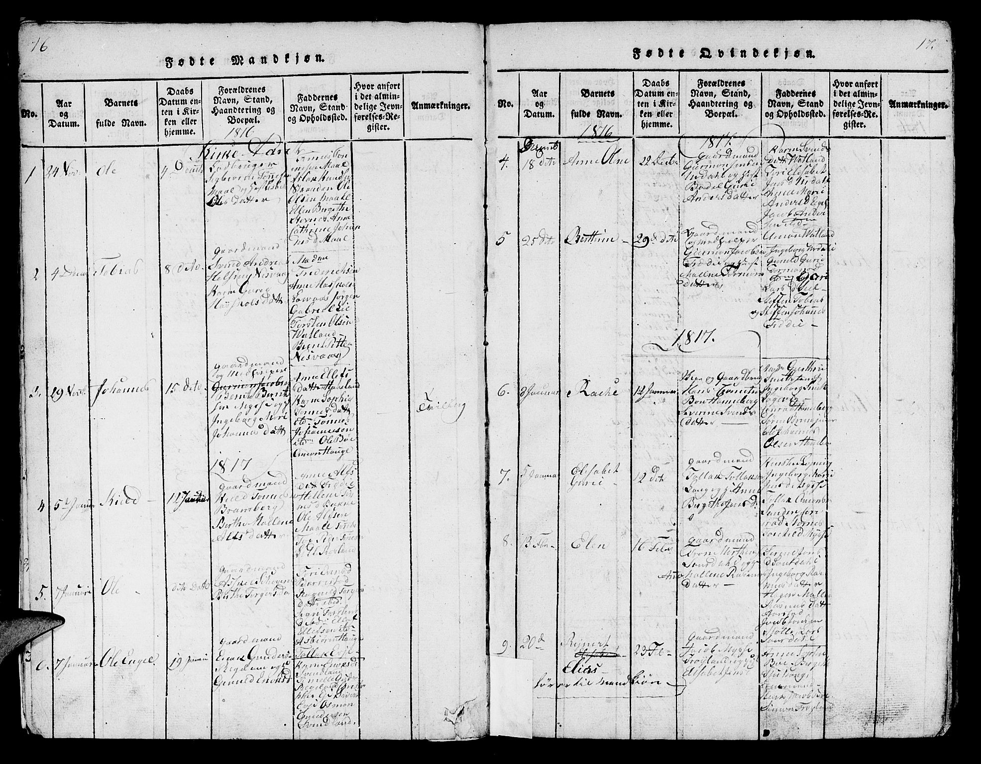 Sokndal sokneprestkontor, SAST/A-101808: Parish register (copy) no. B 1, 1815-1848, p. 16-17