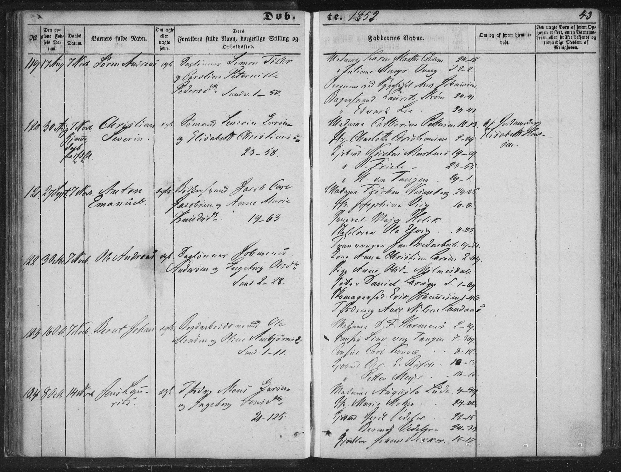 Korskirken sokneprestembete, AV/SAB-A-76101/H/Haa/L0017: Parish register (official) no. B 3, 1851-1857, p. 43