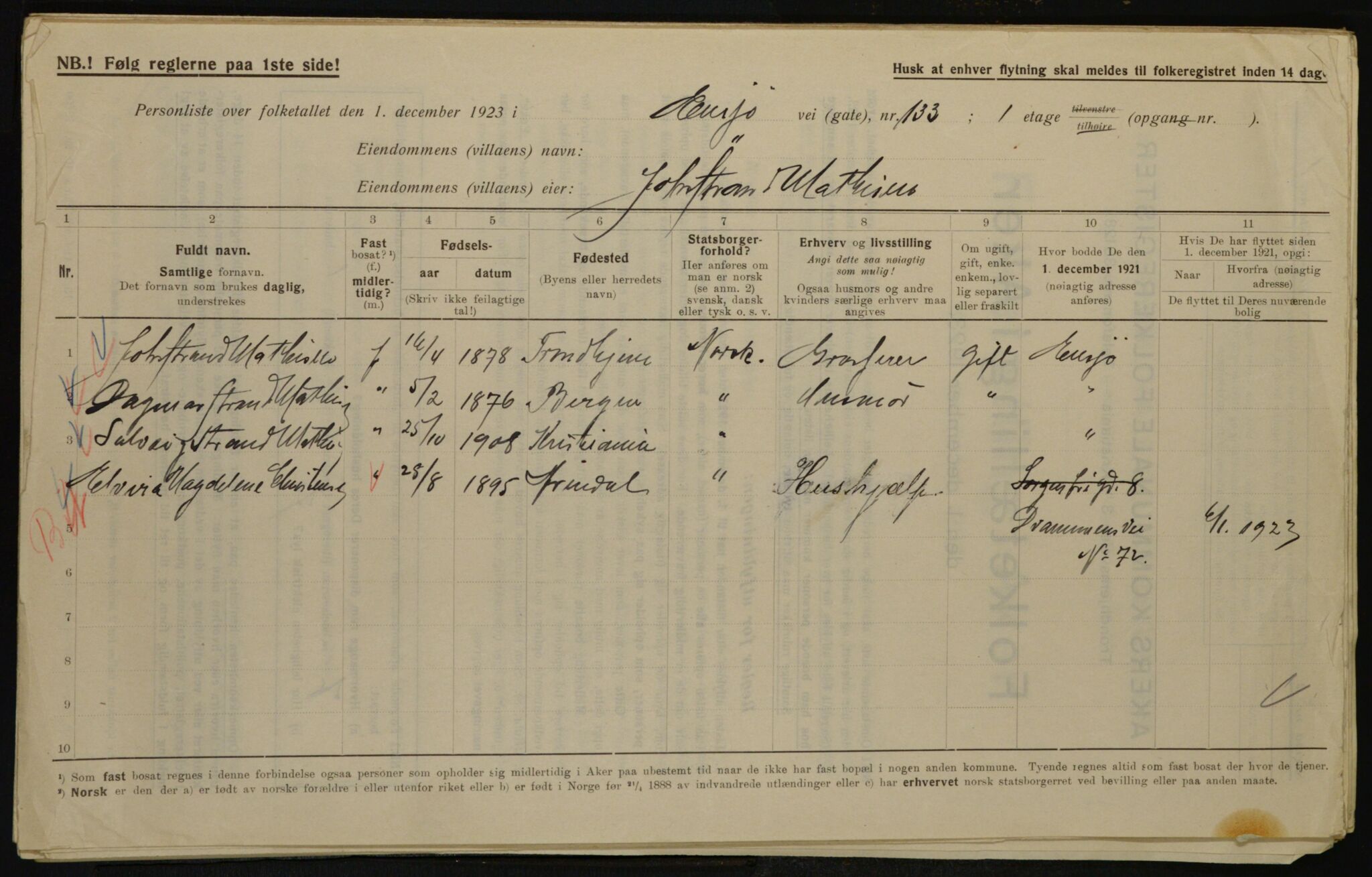 , Municipal Census 1923 for Aker, 1923, p. 23501