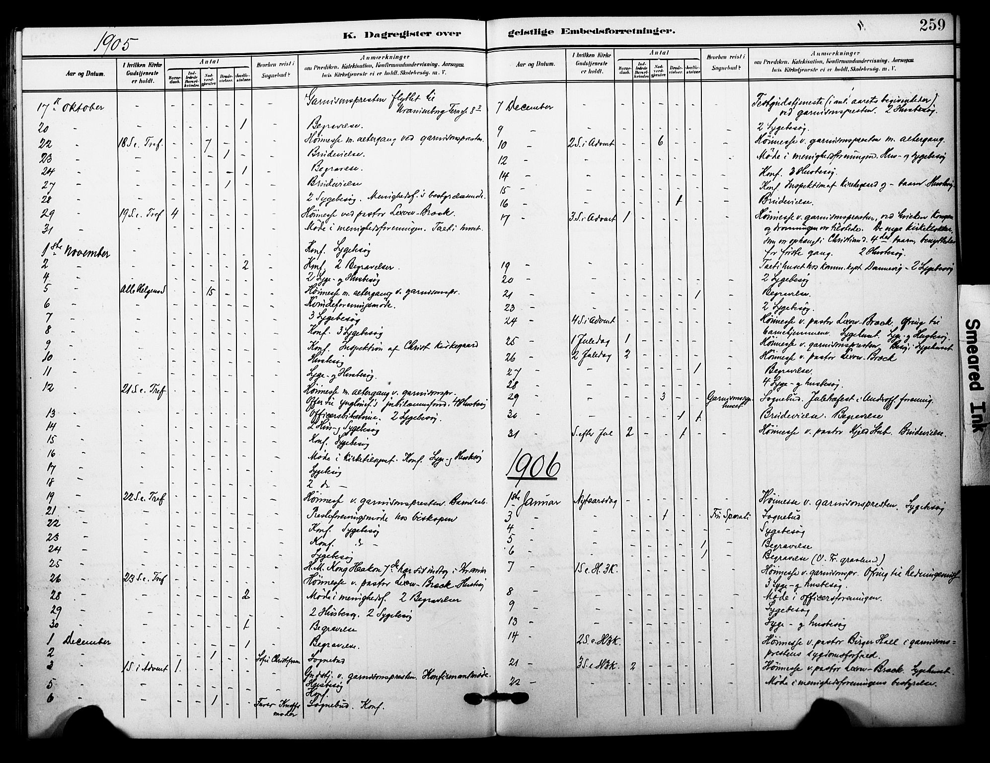Garnisonsmenigheten Kirkebøker, SAO/A-10846/F/Fa/L0014: Parish register (official) no. 14, 1905-1914, p. 259
