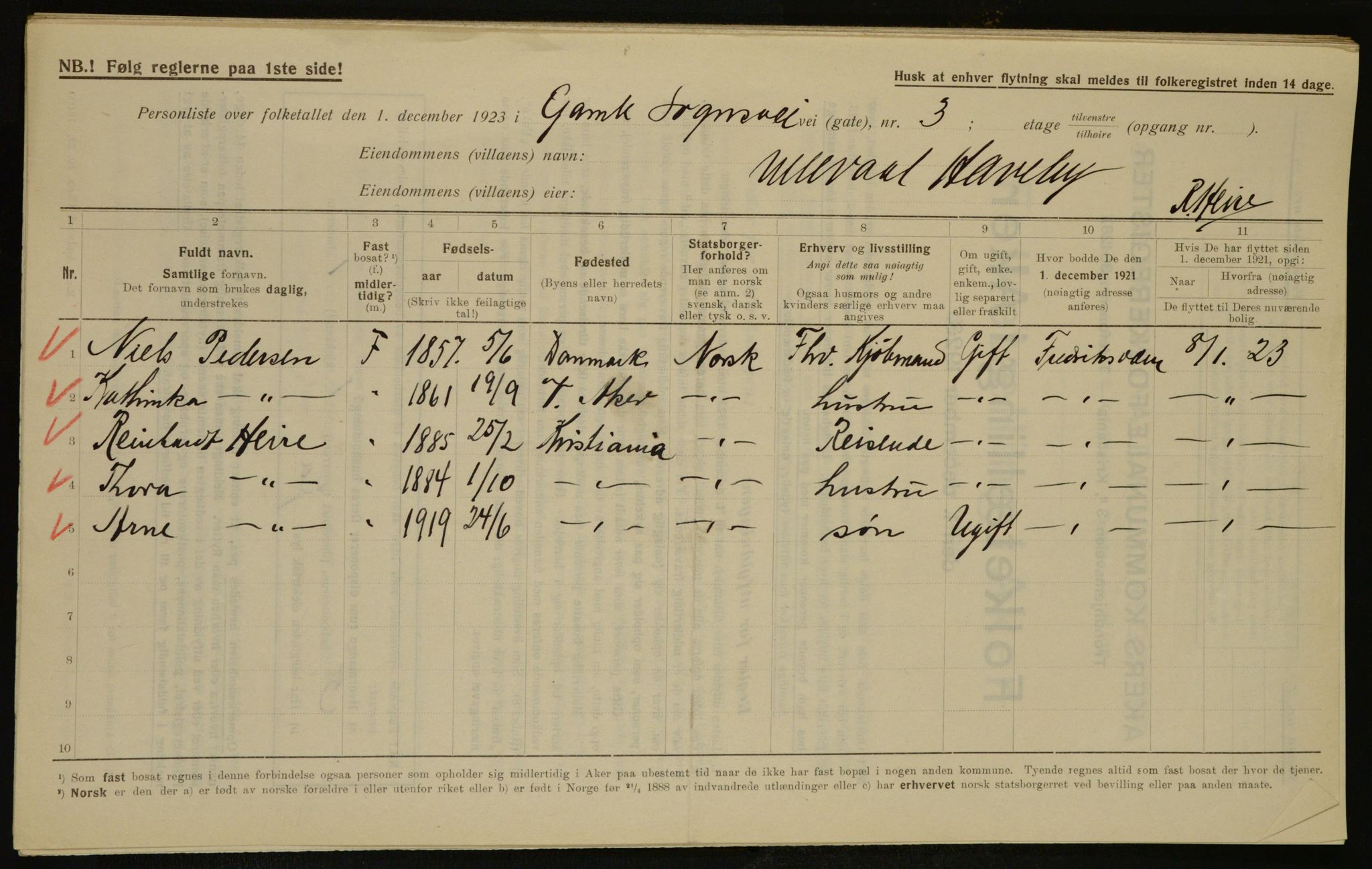 , Municipal Census 1923 for Aker, 1923, p. 17910