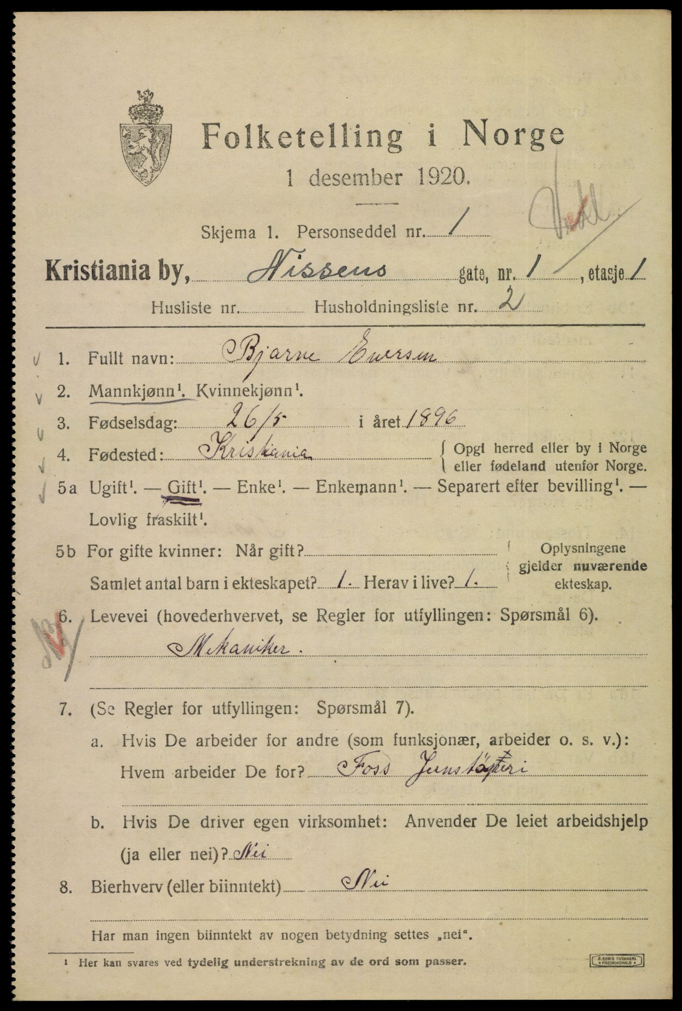 SAO, 1920 census for Kristiania, 1920, p. 417105