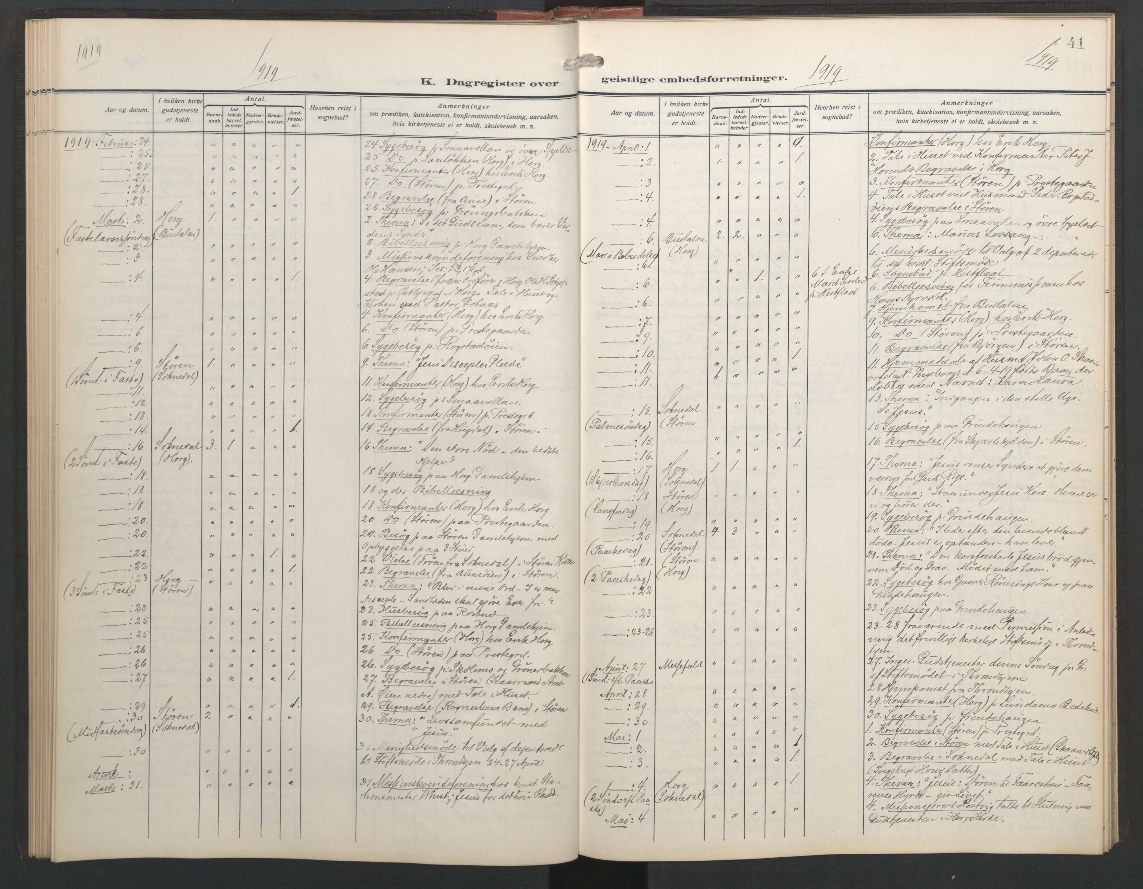 Ministerialprotokoller, klokkerbøker og fødselsregistre - Sør-Trøndelag, SAT/A-1456/687/L1006: Diary records no. 687A12, 1912-1931, p. 41