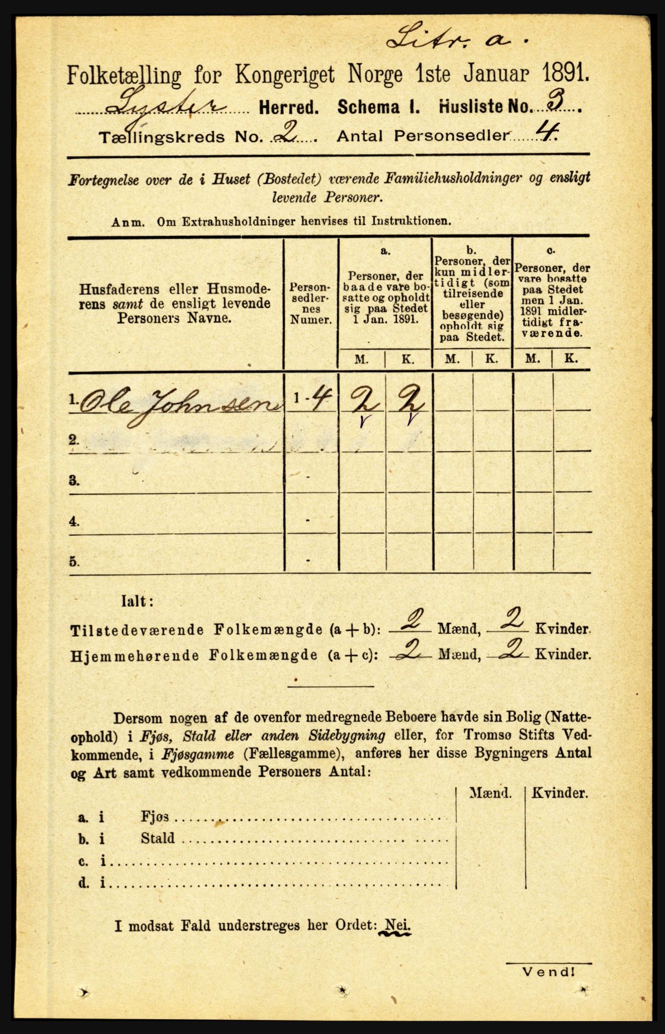 RA, 1891 census for 1426 Luster, 1891, p. 779